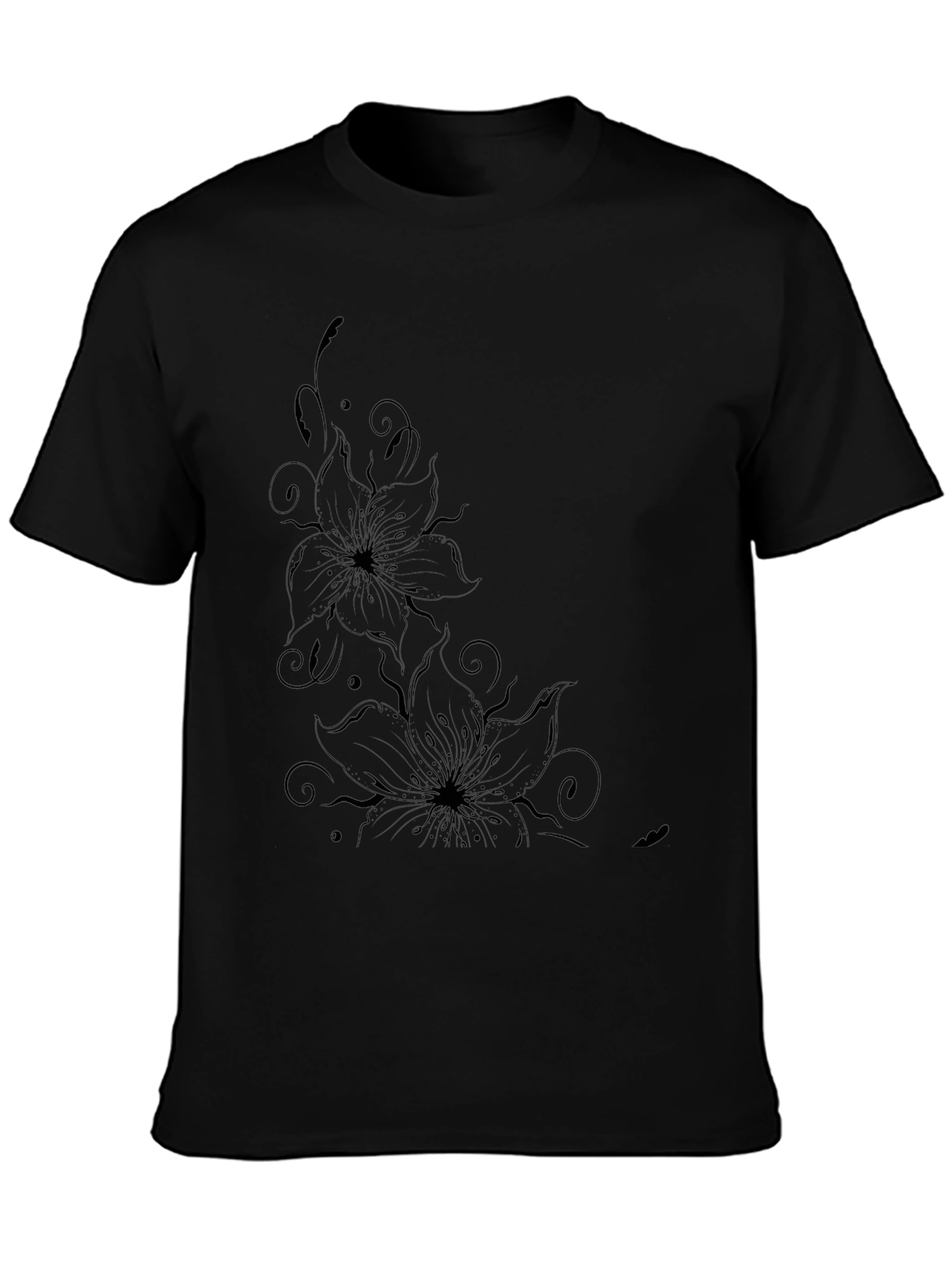 Black Floral Graphic Tee - Stylish Mens T-Shirt