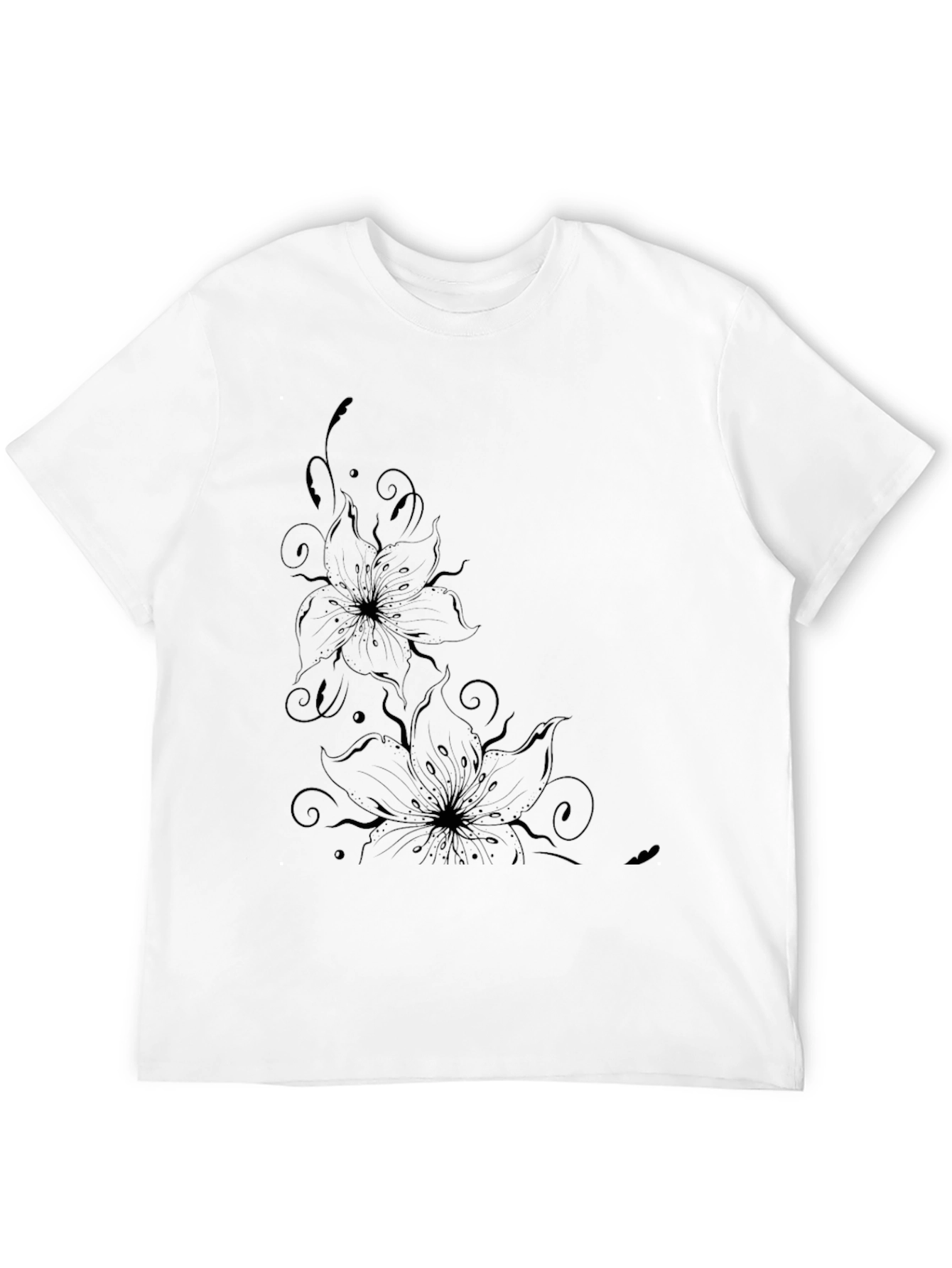 Black Floral Graphic Tee - Stylish Mens T-Shirt