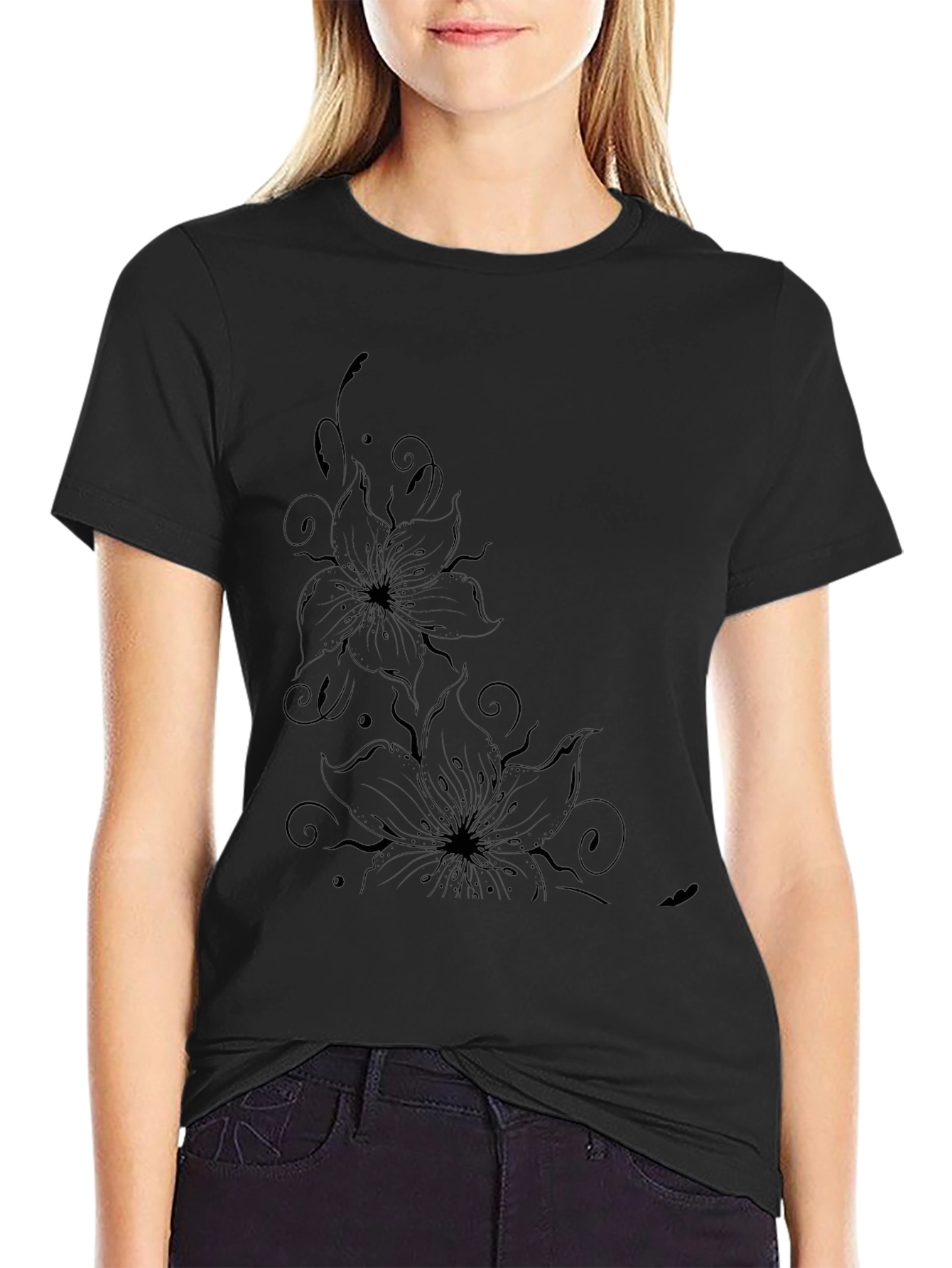 Black Floral Graphic Tee - Stylish Mens T-Shirt