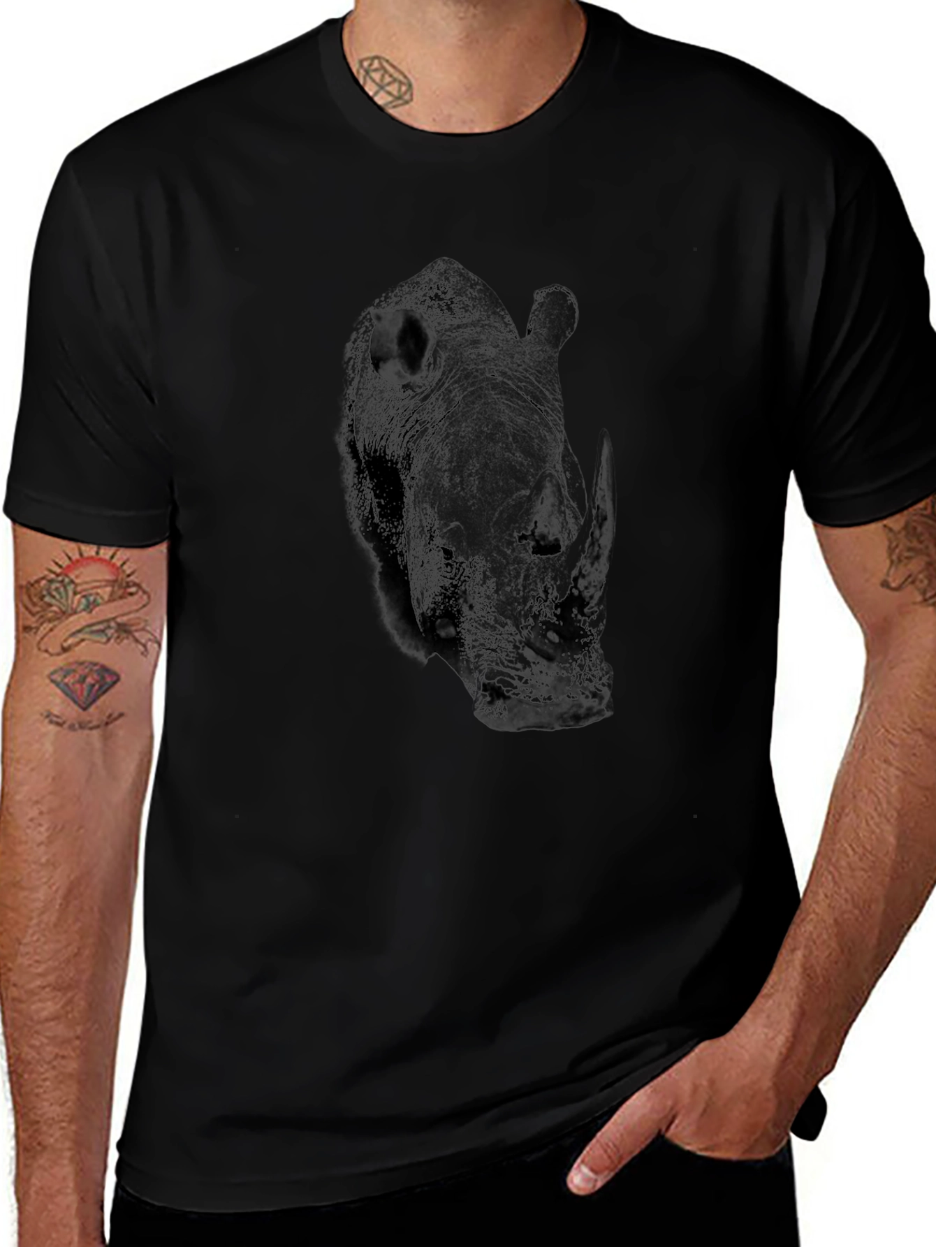 Black Rhino Graphic Tee - Unique Animal Design