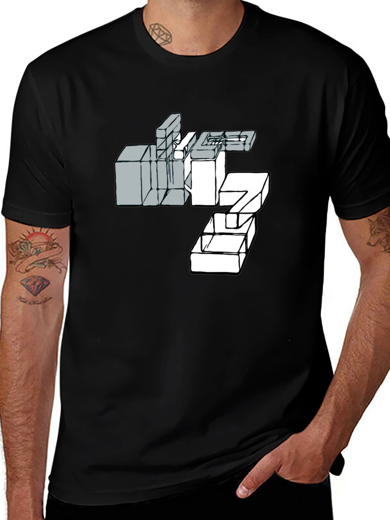 Abstract Graphic Print Mens Black T-Shirt