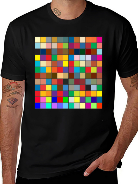 Colorful Grid Graphic Black T-Shirt