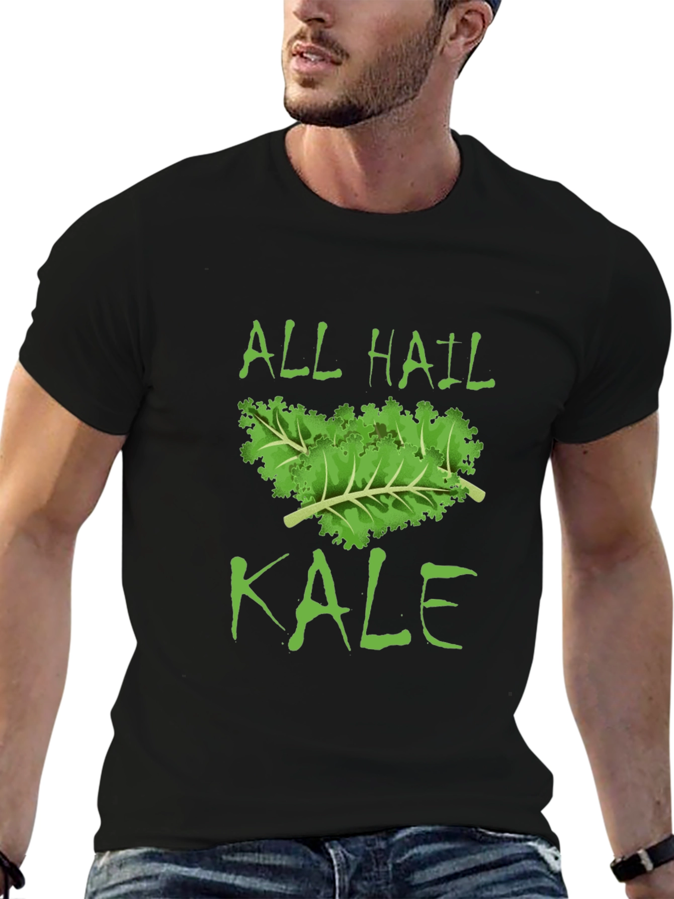 All Hail Kale Graphic Print Black T-Shirt