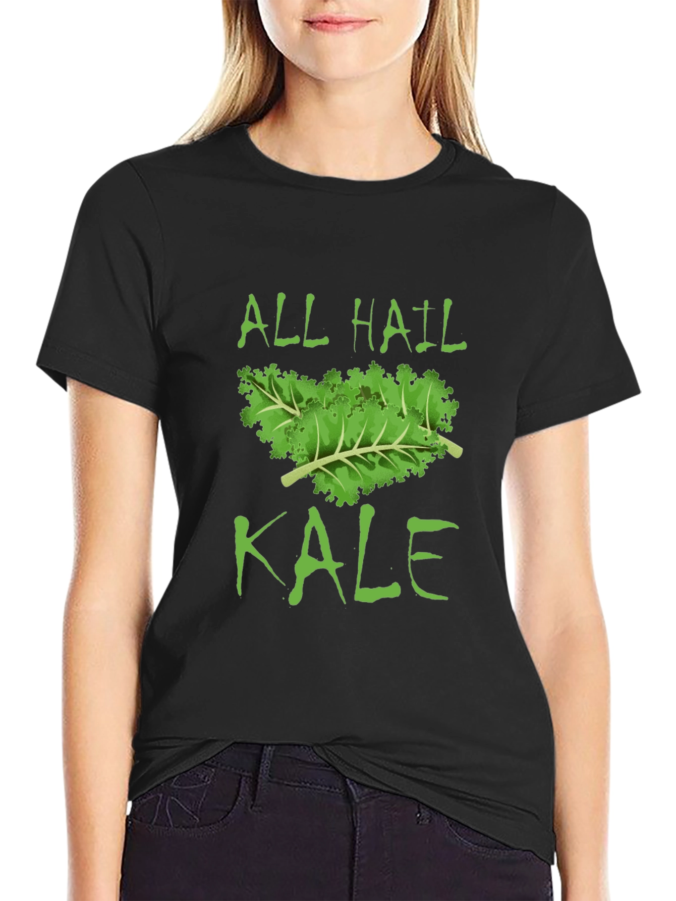 All Hail Kale Graphic Print Black T-Shirt
