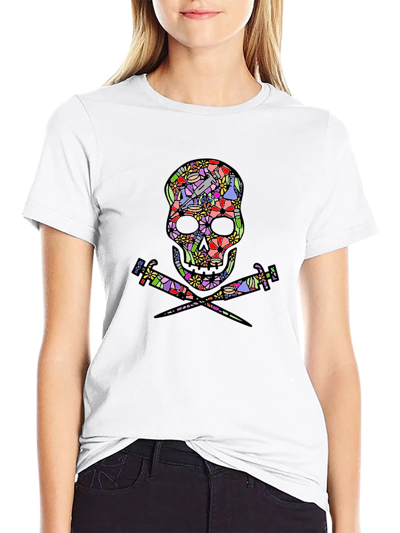 Floral Skull & Syringe T-Shirt