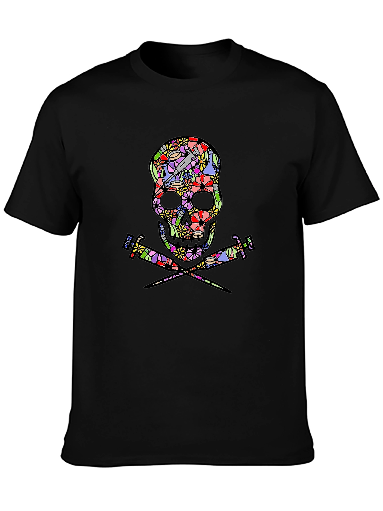 Floral Skull & Syringe T-Shirt
