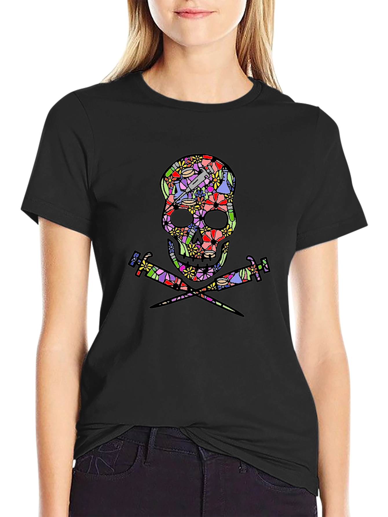 Floral Skull & Syringe T-Shirt