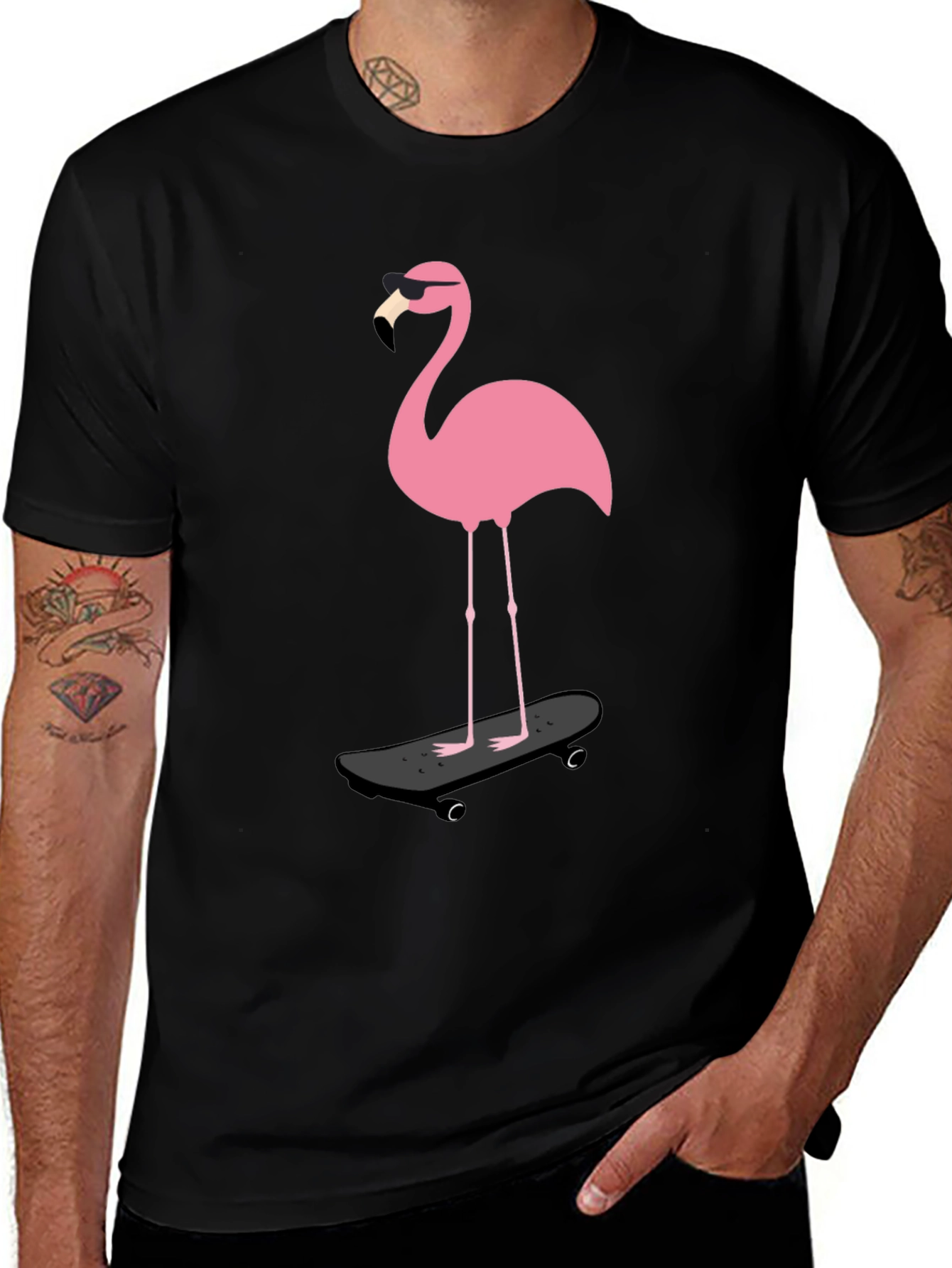 Cool Flamingo Skateboarder Graphic Tee