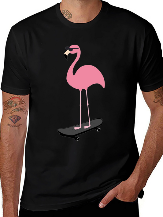 Cool Flamingo Skateboarder Graphic Tee