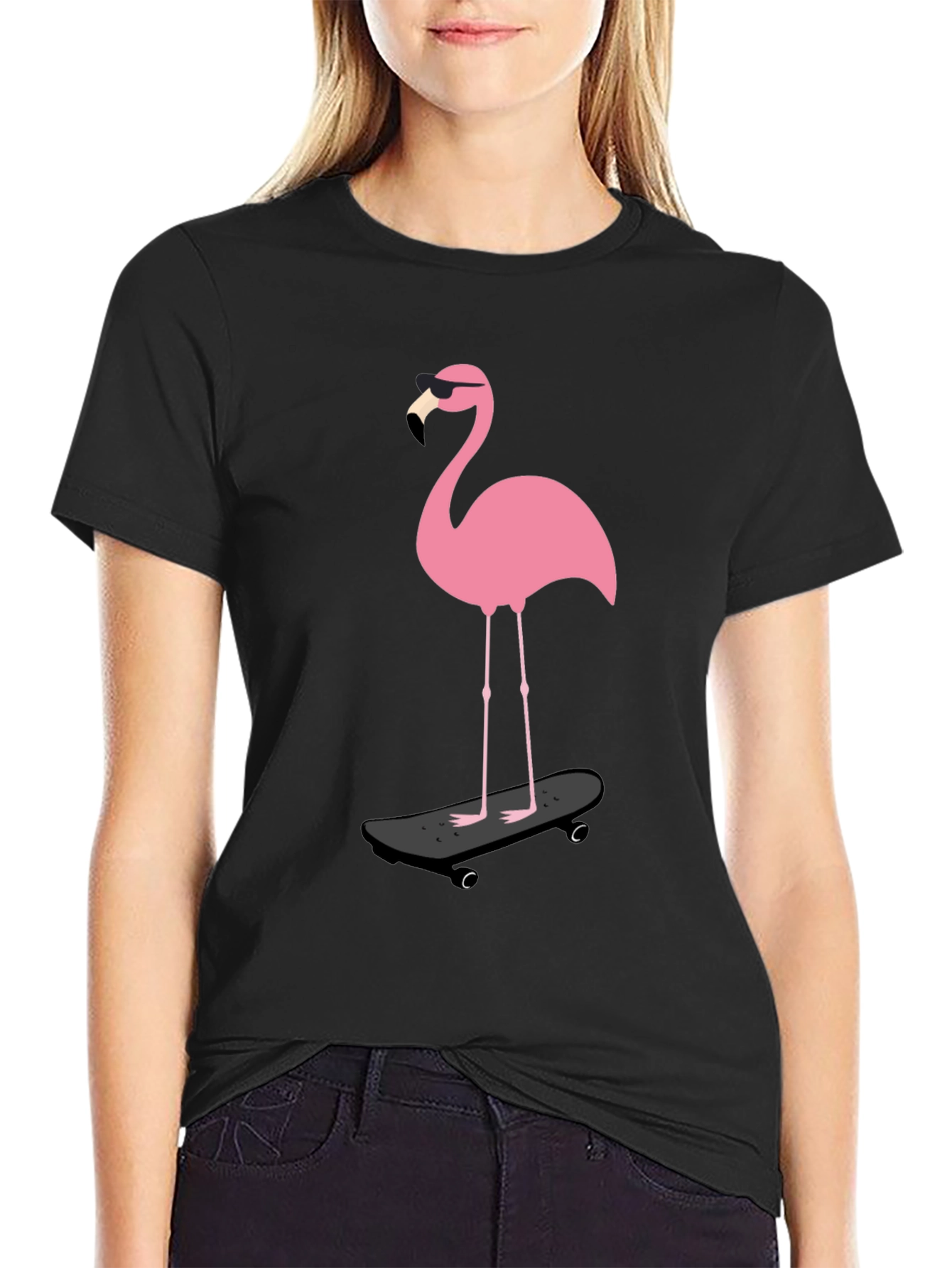 Cool Flamingo Skateboarder Graphic Tee