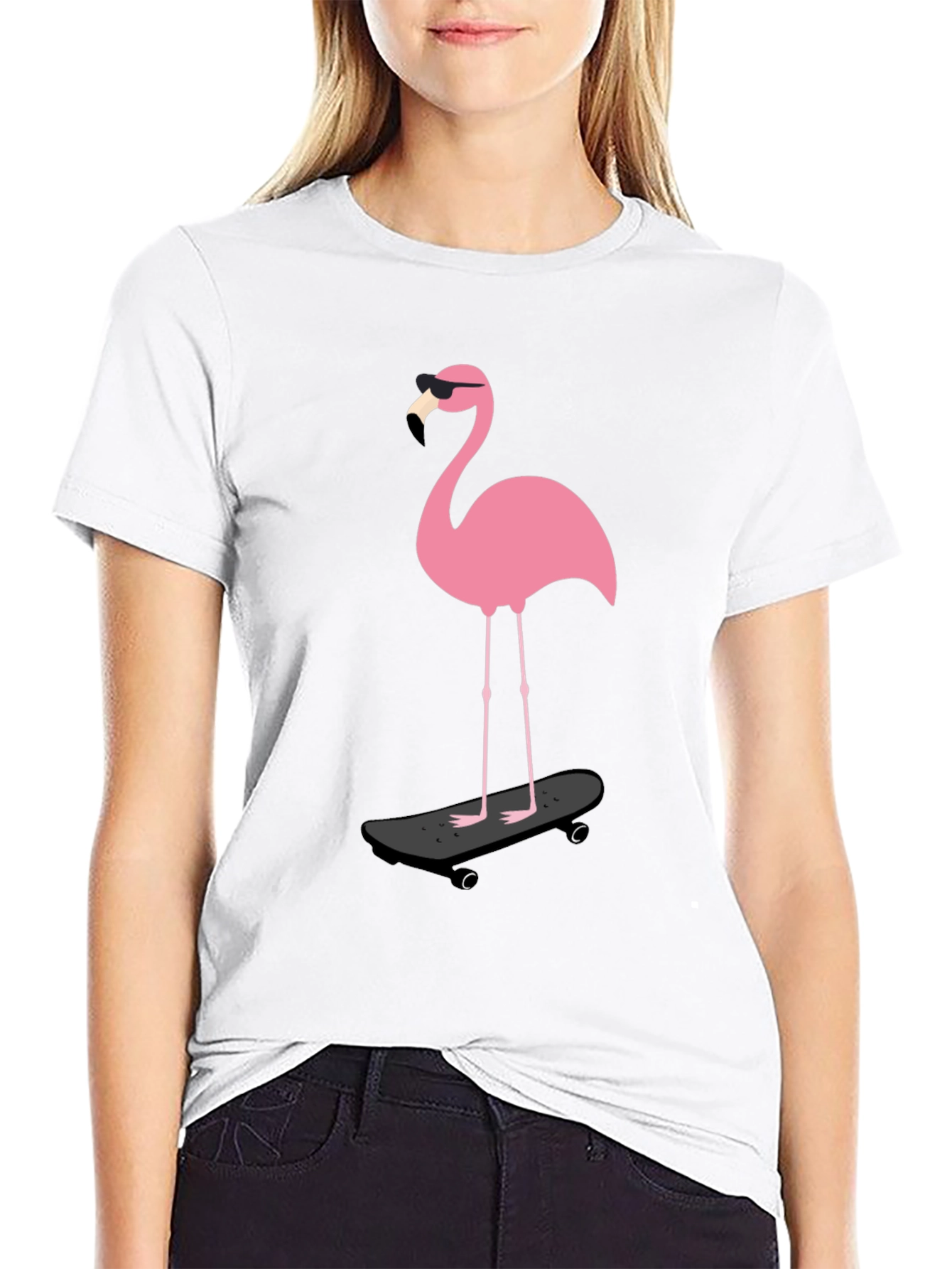 Cool Flamingo Skateboarder Graphic Tee