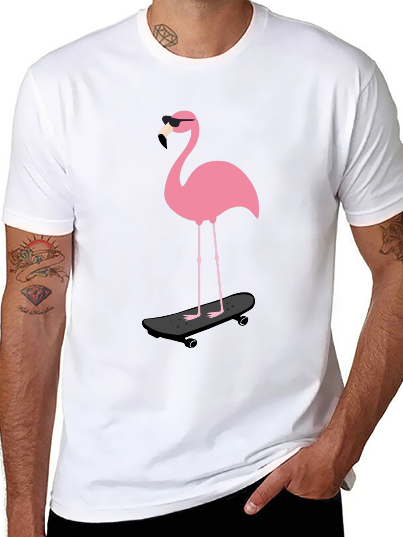 Cool Flamingo Skateboarder Graphic Tee