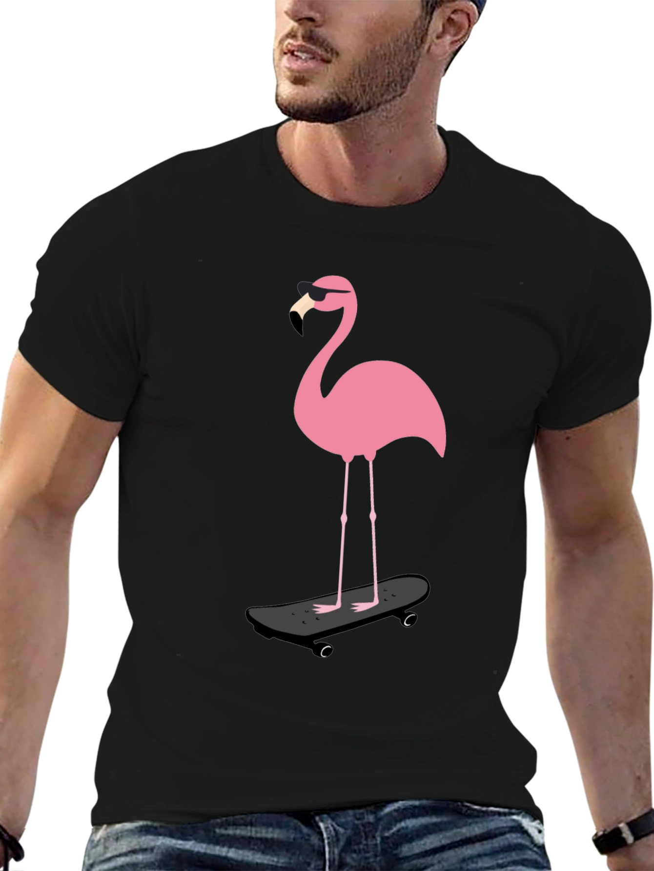 Cool Flamingo Skateboarder Graphic Tee