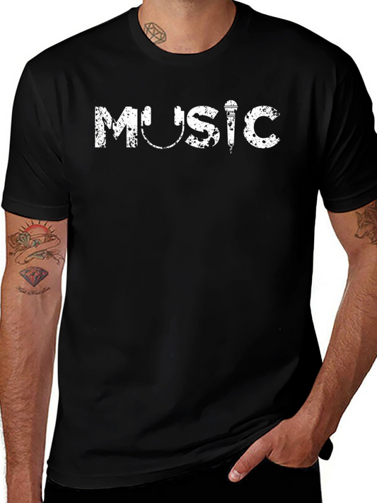 Music Graphic Tee - Black Cotton Casual Wear
