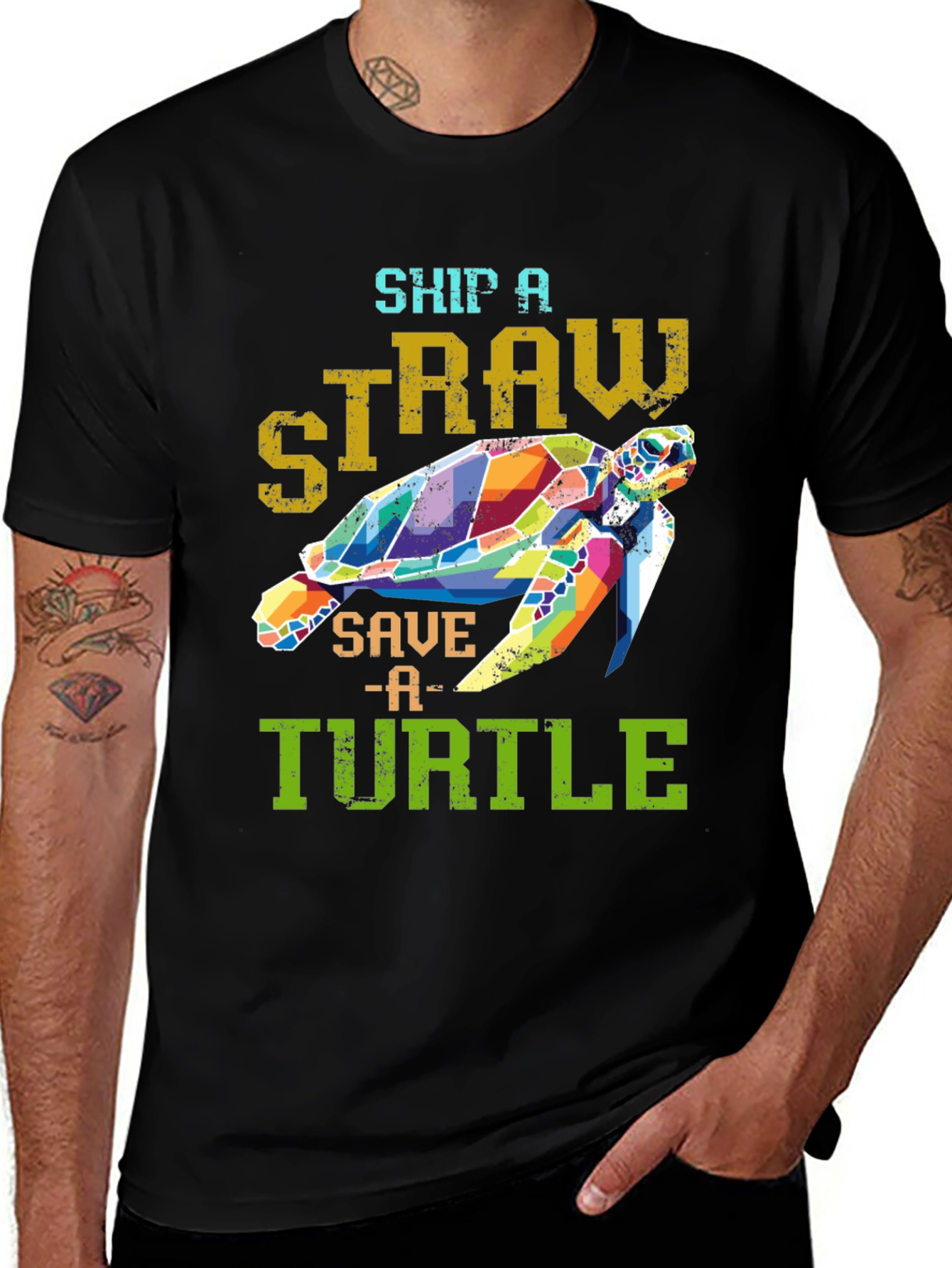 Ship a Straw Save a Turtle Black T-Shirt