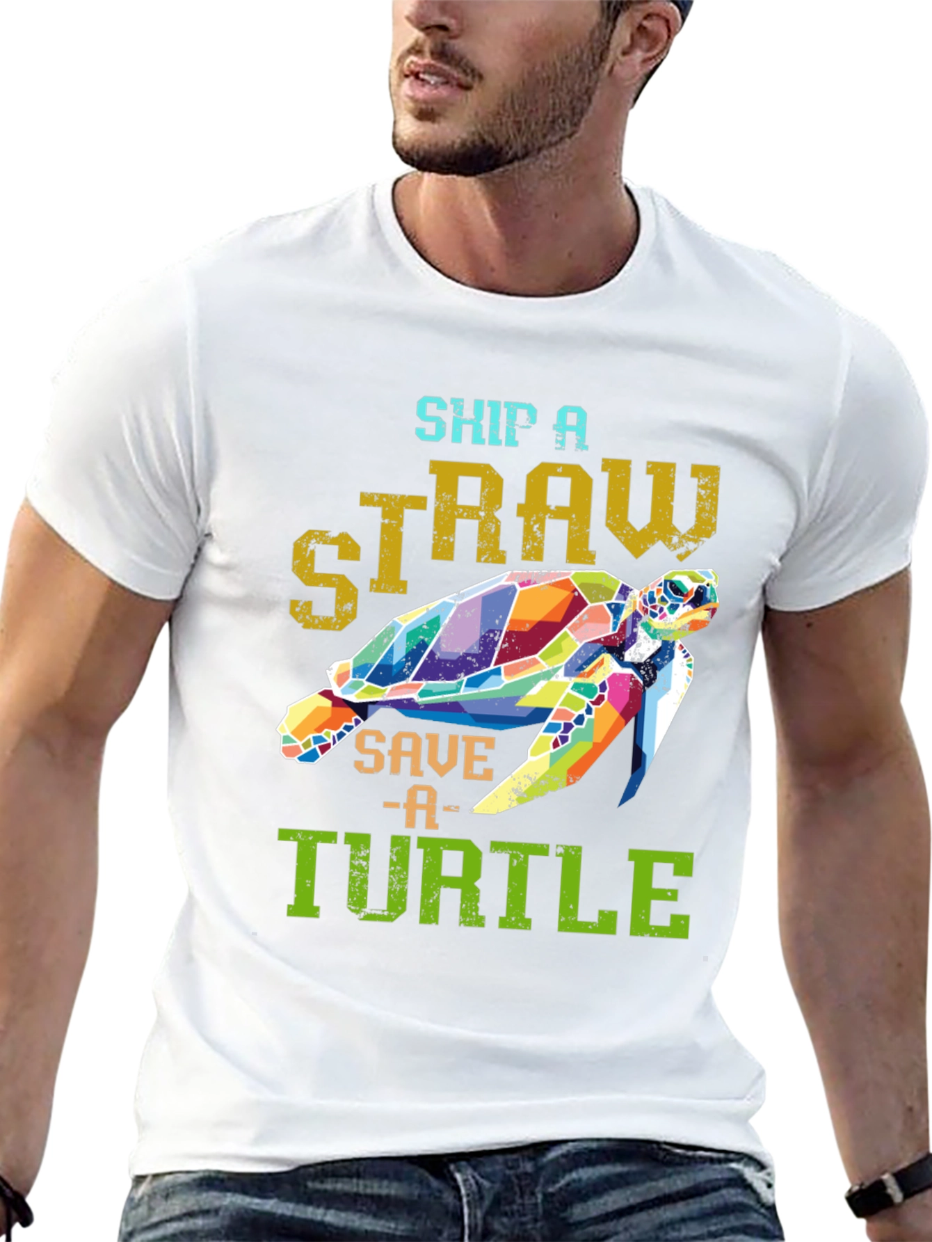 Ship a Straw Save a Turtle Black T-Shirt