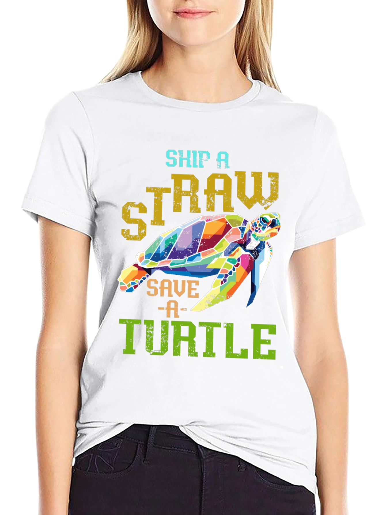 Ship a Straw Save a Turtle Black T-Shirt
