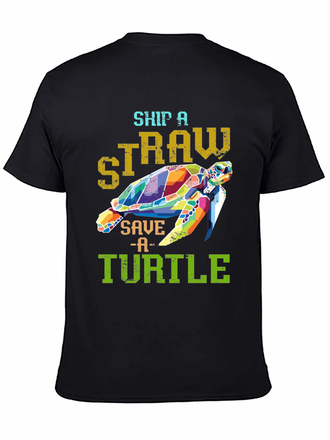 Ship a Straw Save a Turtle Black T-Shirt