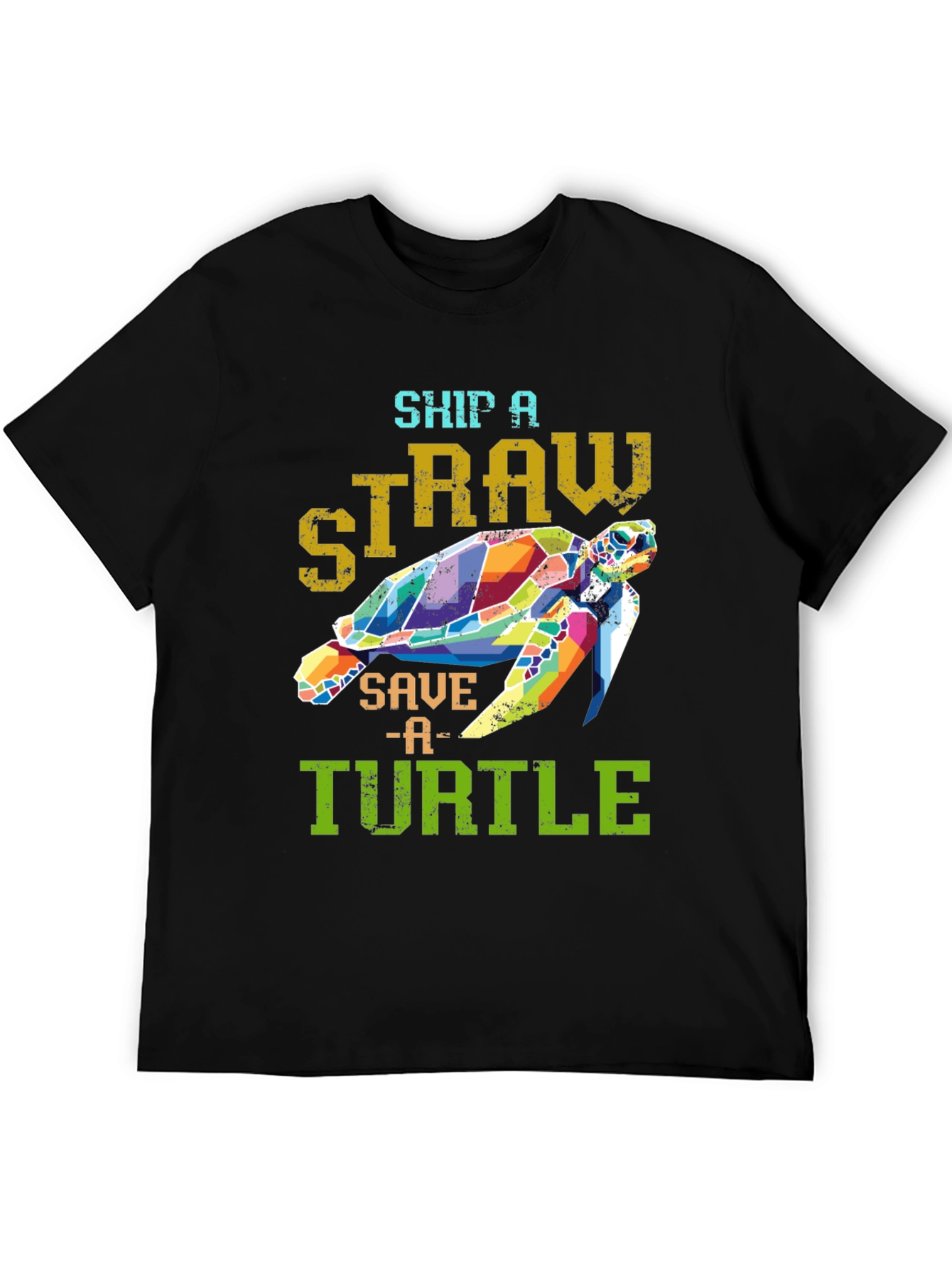 Ship a Straw Save a Turtle Black T-Shirt