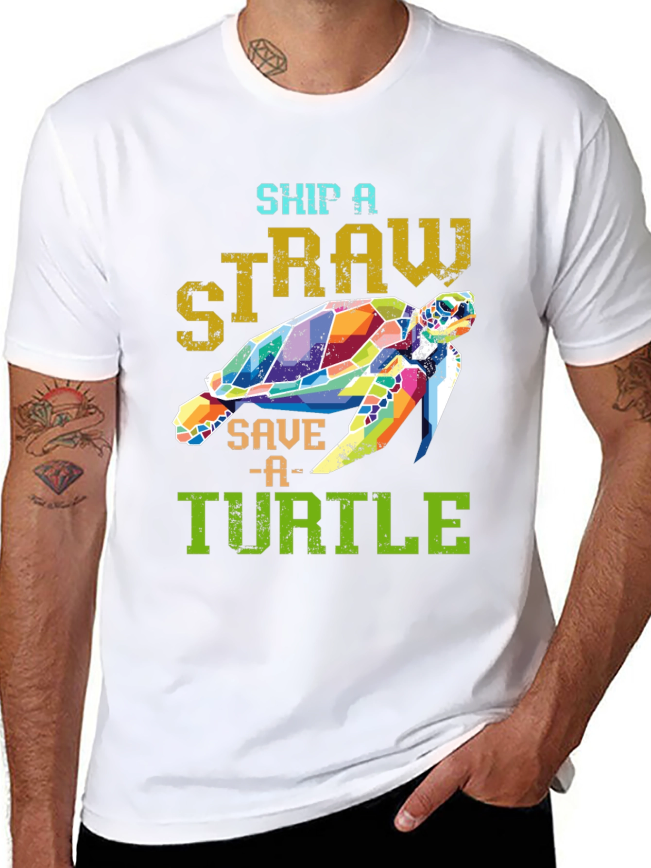 Ship a Straw Save a Turtle Black T-Shirt
