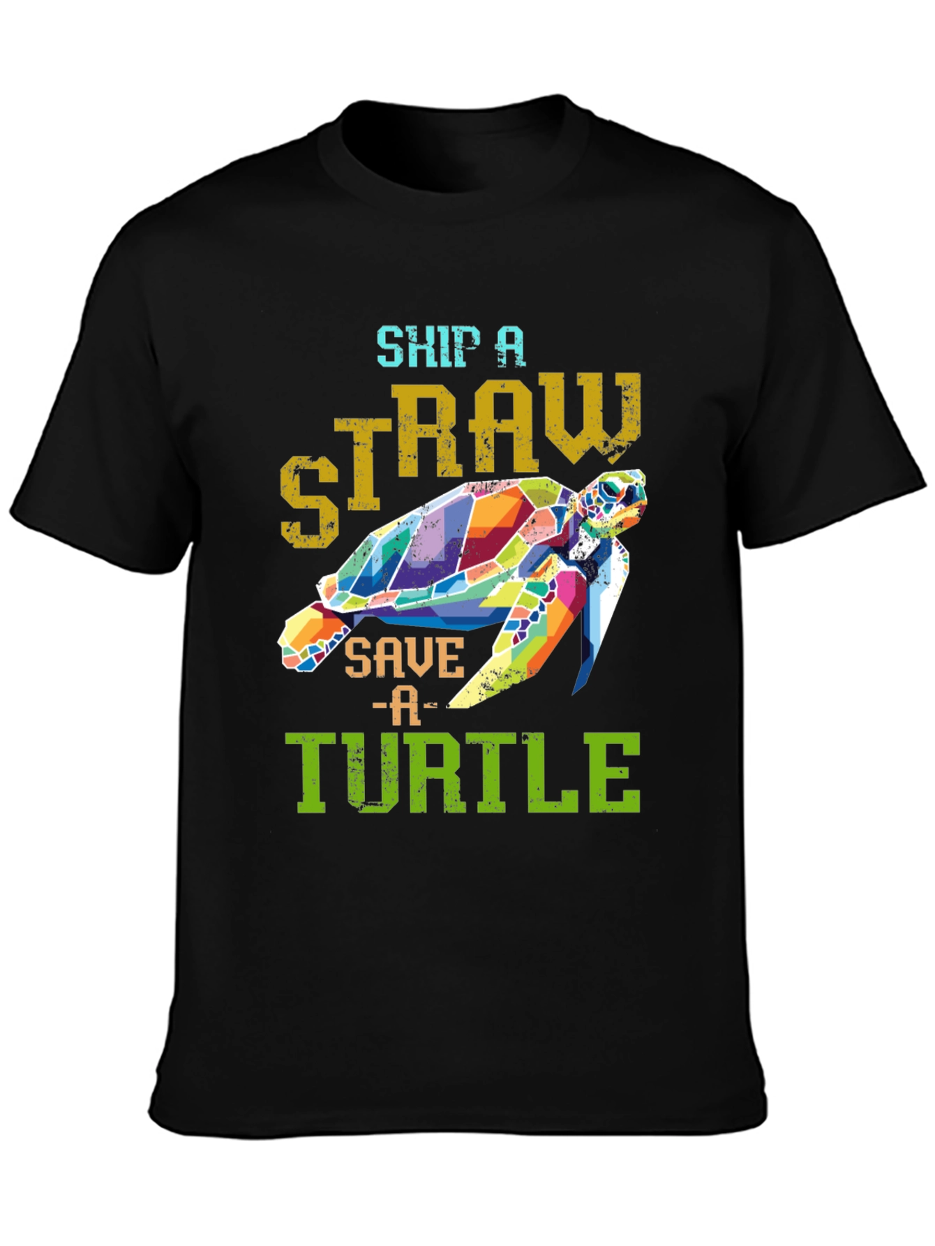 Ship a Straw Save a Turtle Black T-Shirt