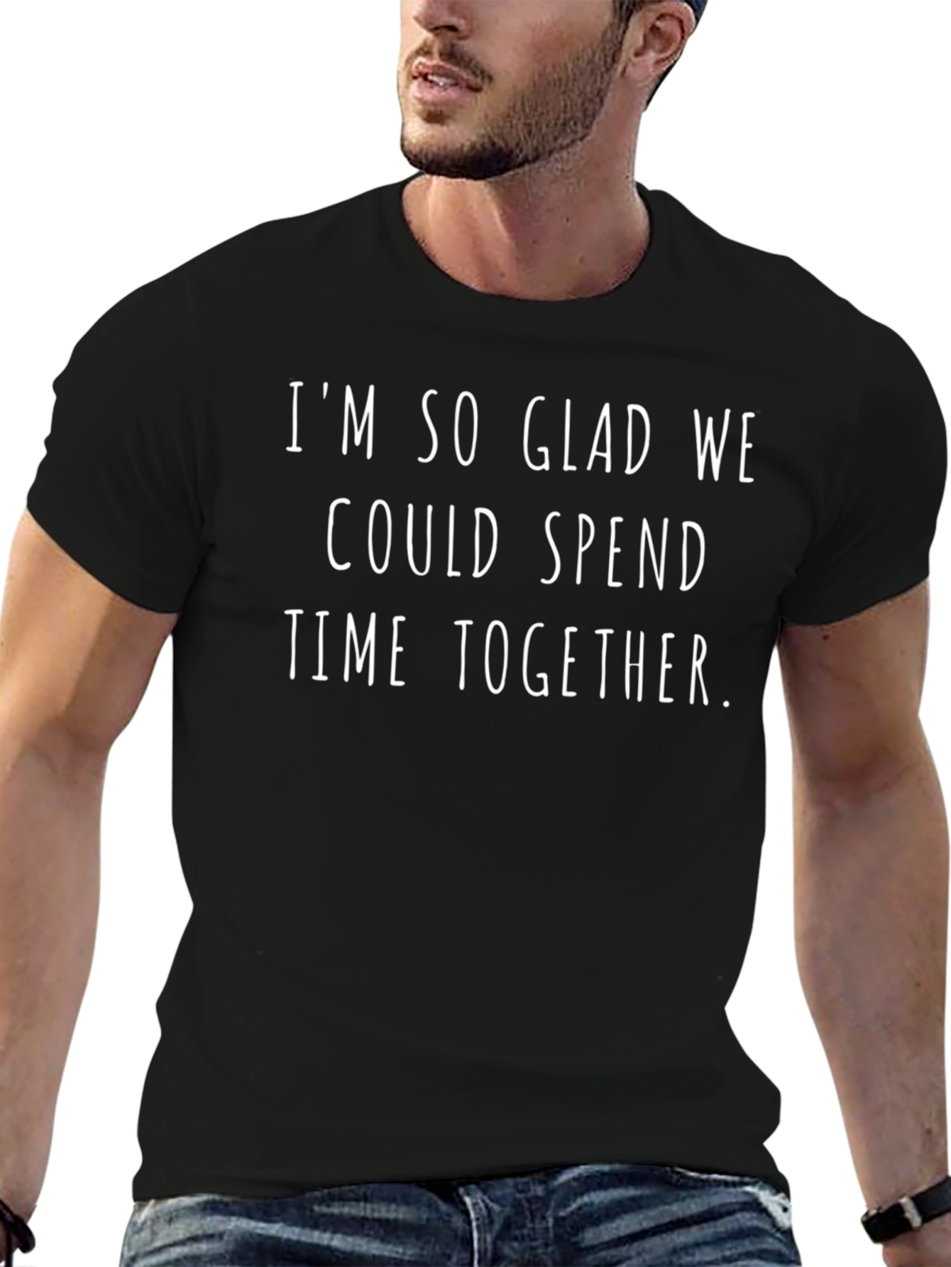 Humorous Time Together Graphic Tee - Black