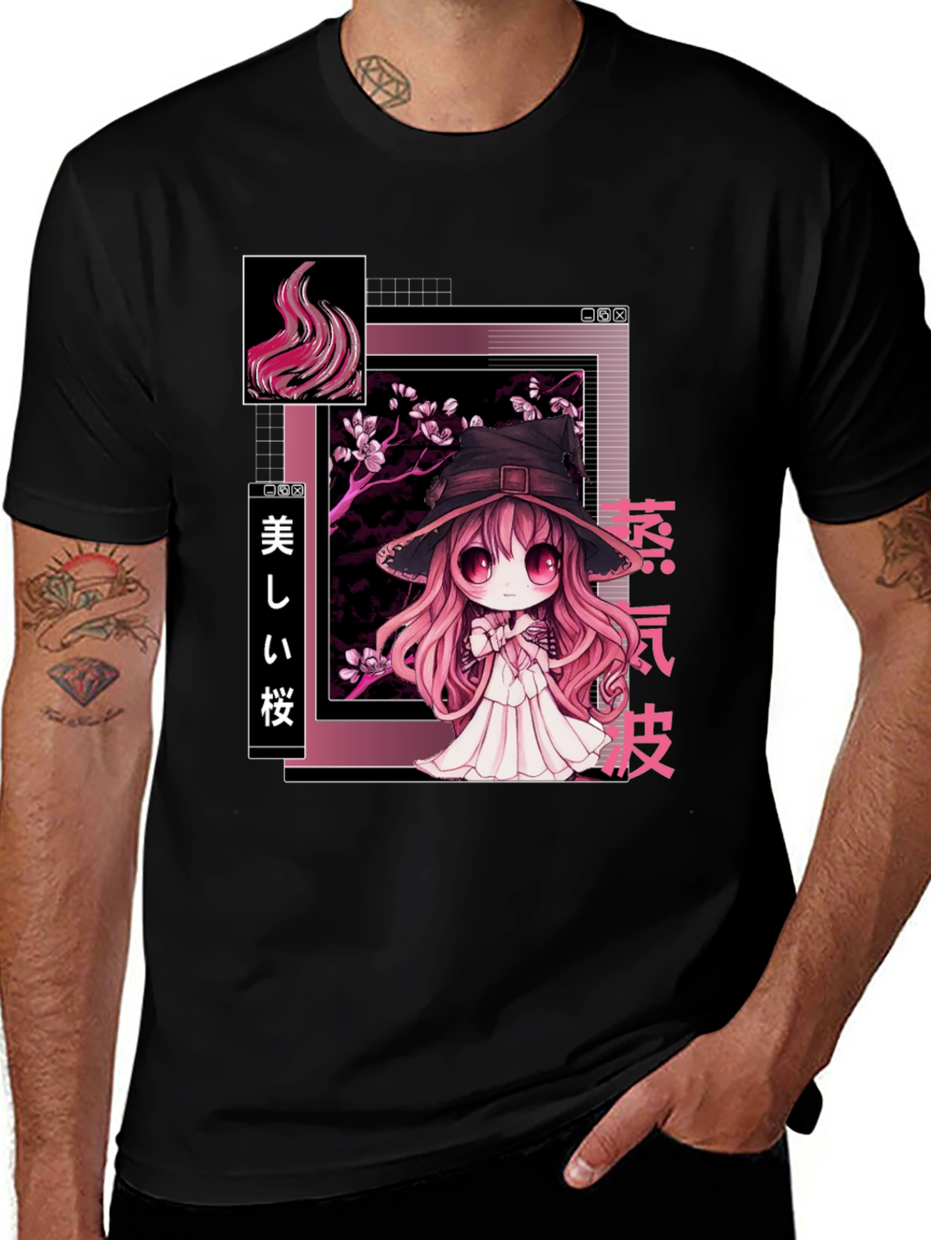 Anime Witch Graphic Tee - Stylish Black T-Shirt