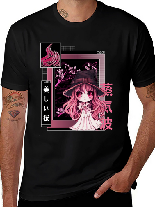 Anime Witch Graphic Tee - Stylish Black T-Shirt
