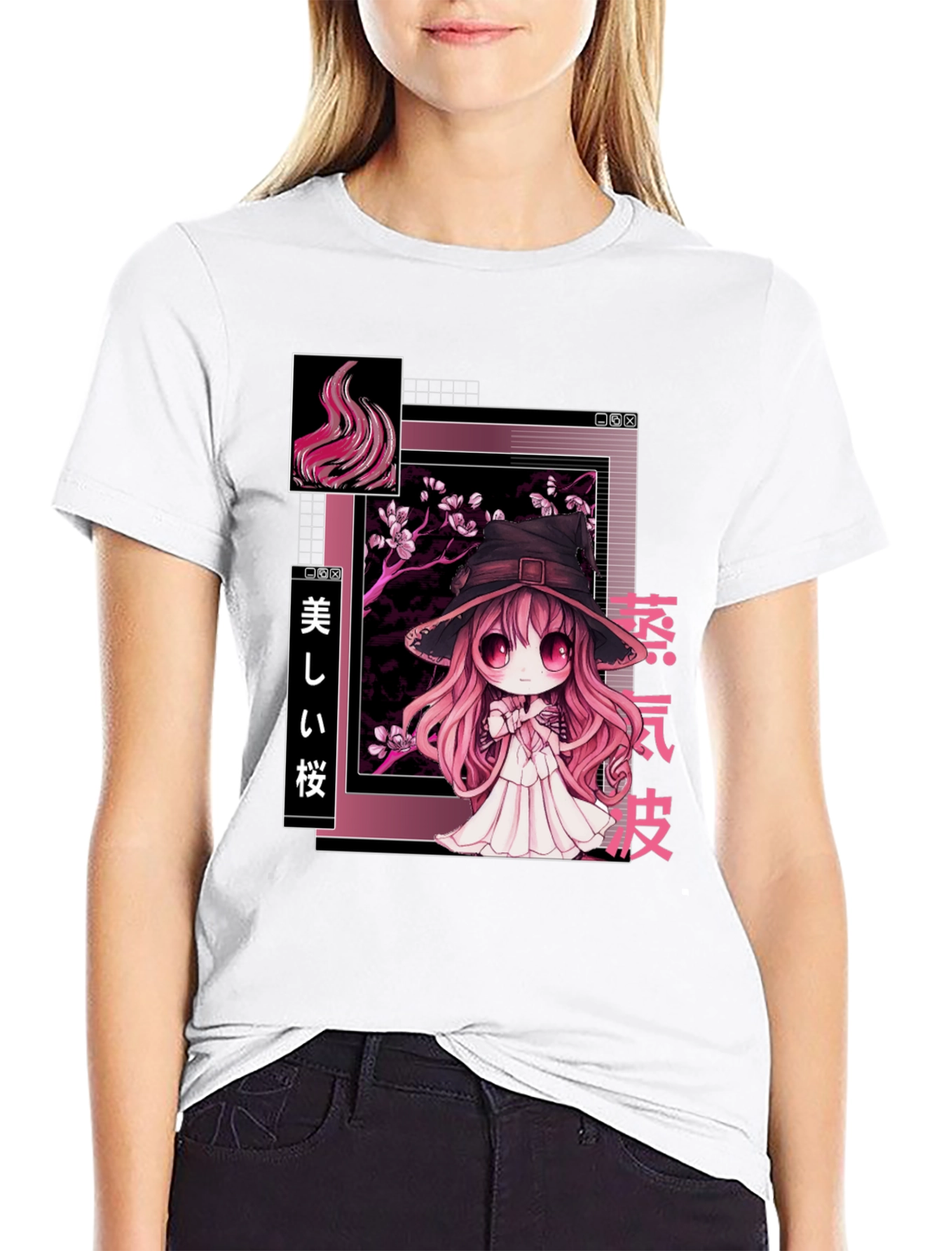 Anime Witch Graphic Tee - Stylish Black T-Shirt