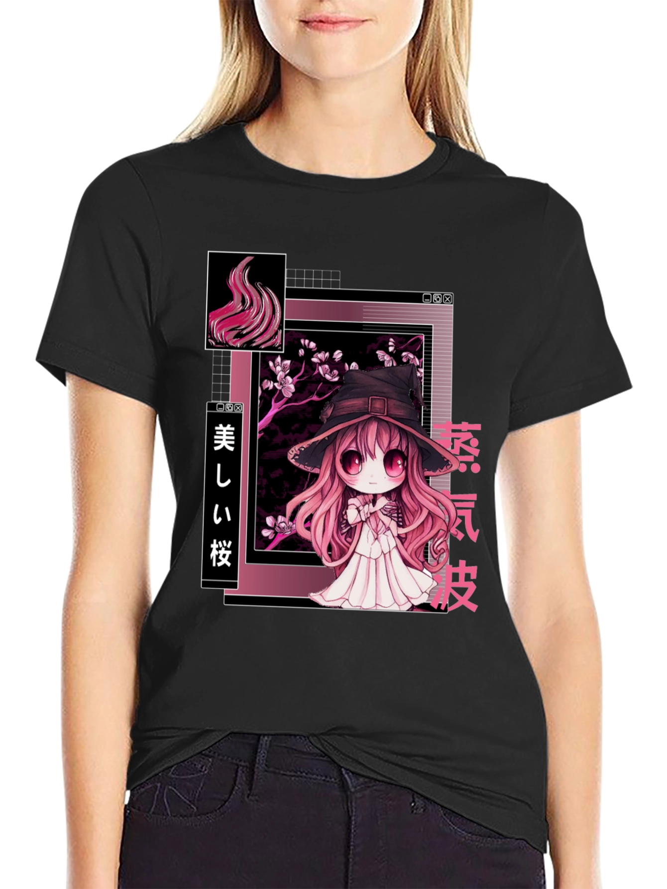 Anime Witch Graphic Tee - Stylish Black T-Shirt