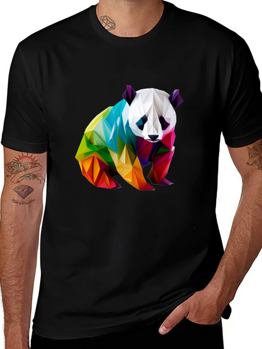Geometric Panda Graphic Tee - Black Crew Neck