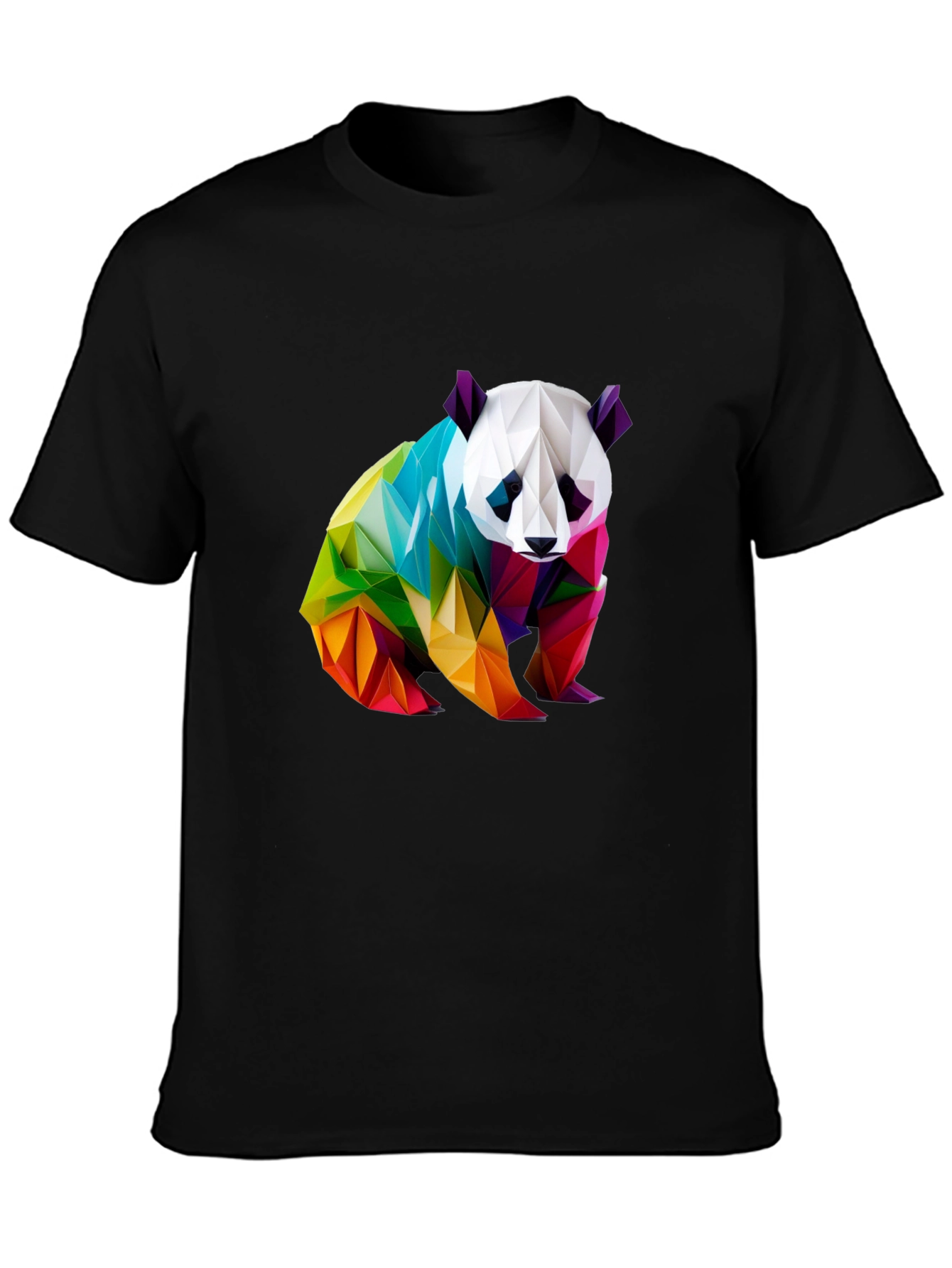 Geometric Panda Graphic Tee - Black Crew Neck