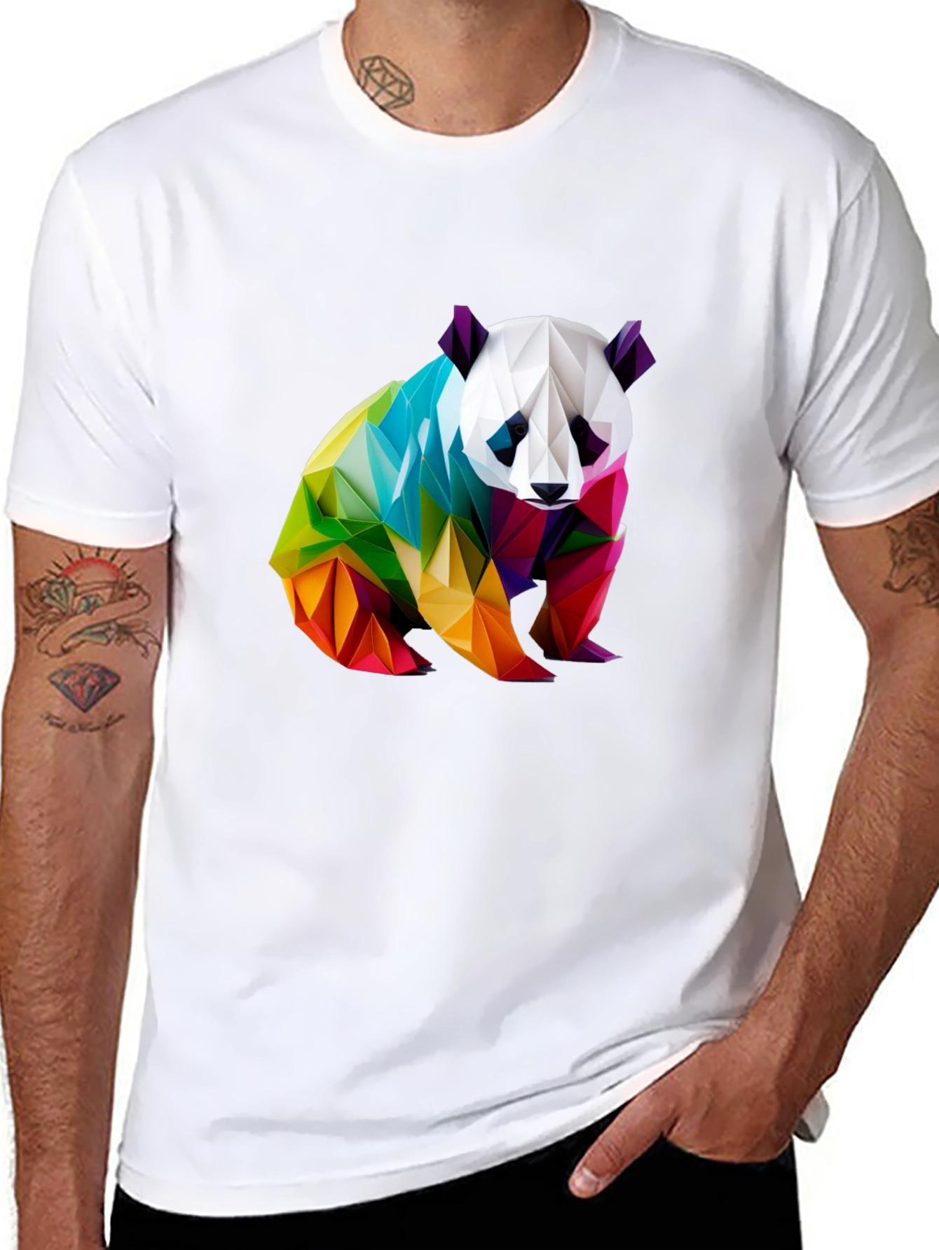 Geometric Panda Graphic Tee - Black Crew Neck