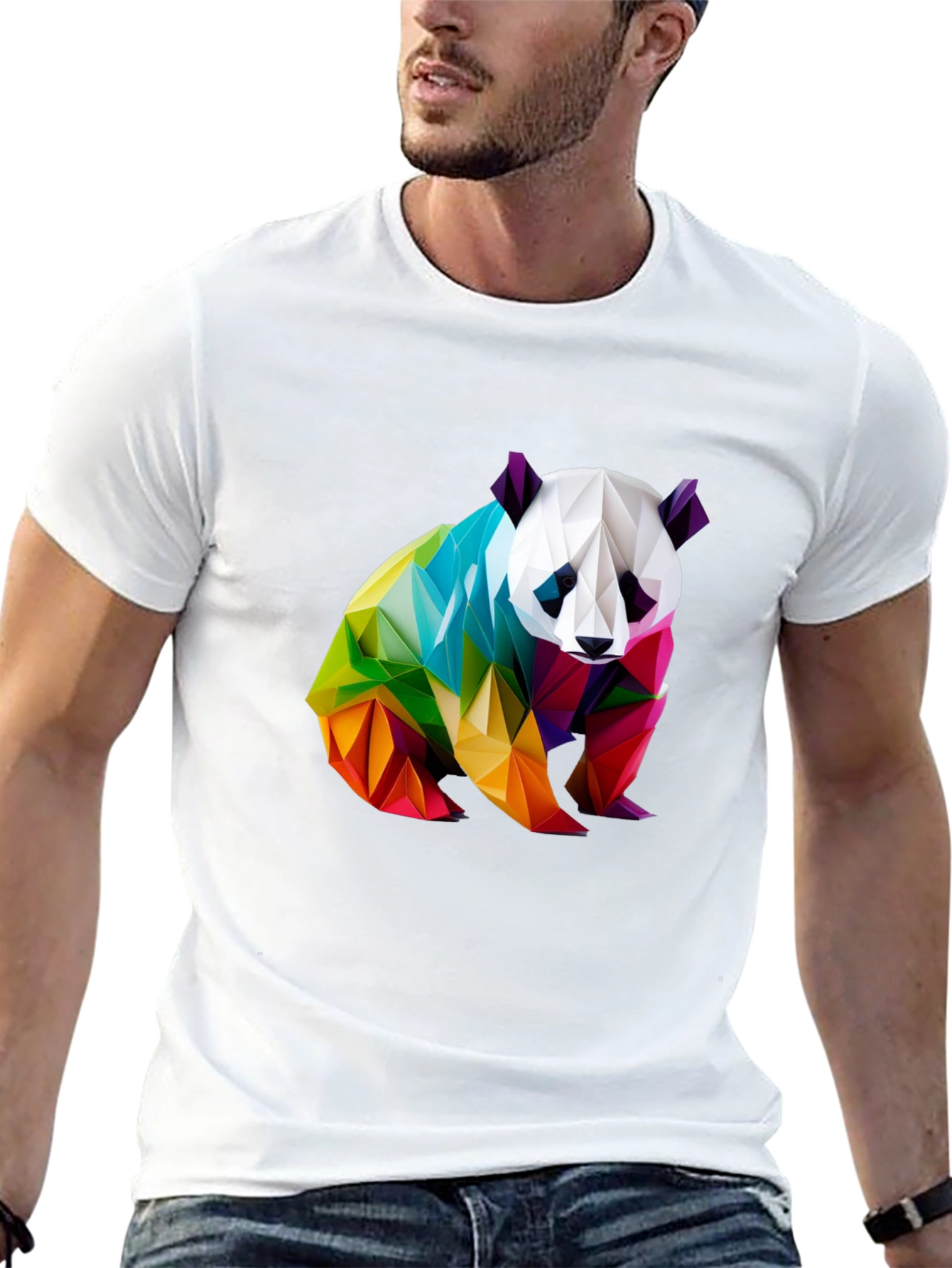 Geometric Panda Graphic Tee - Black Crew Neck