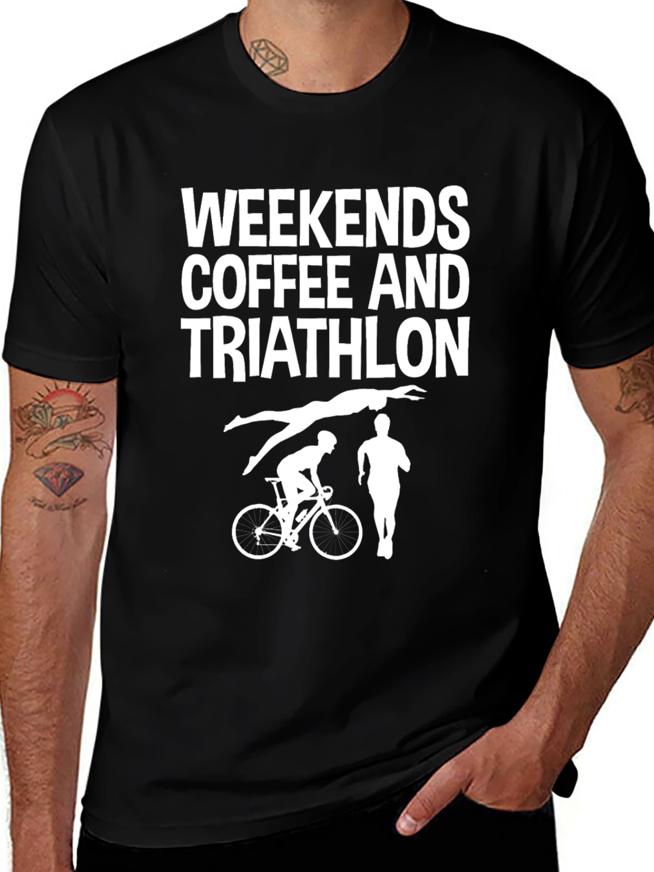 Weekends Coffee and Triathlon Black T-Shirt