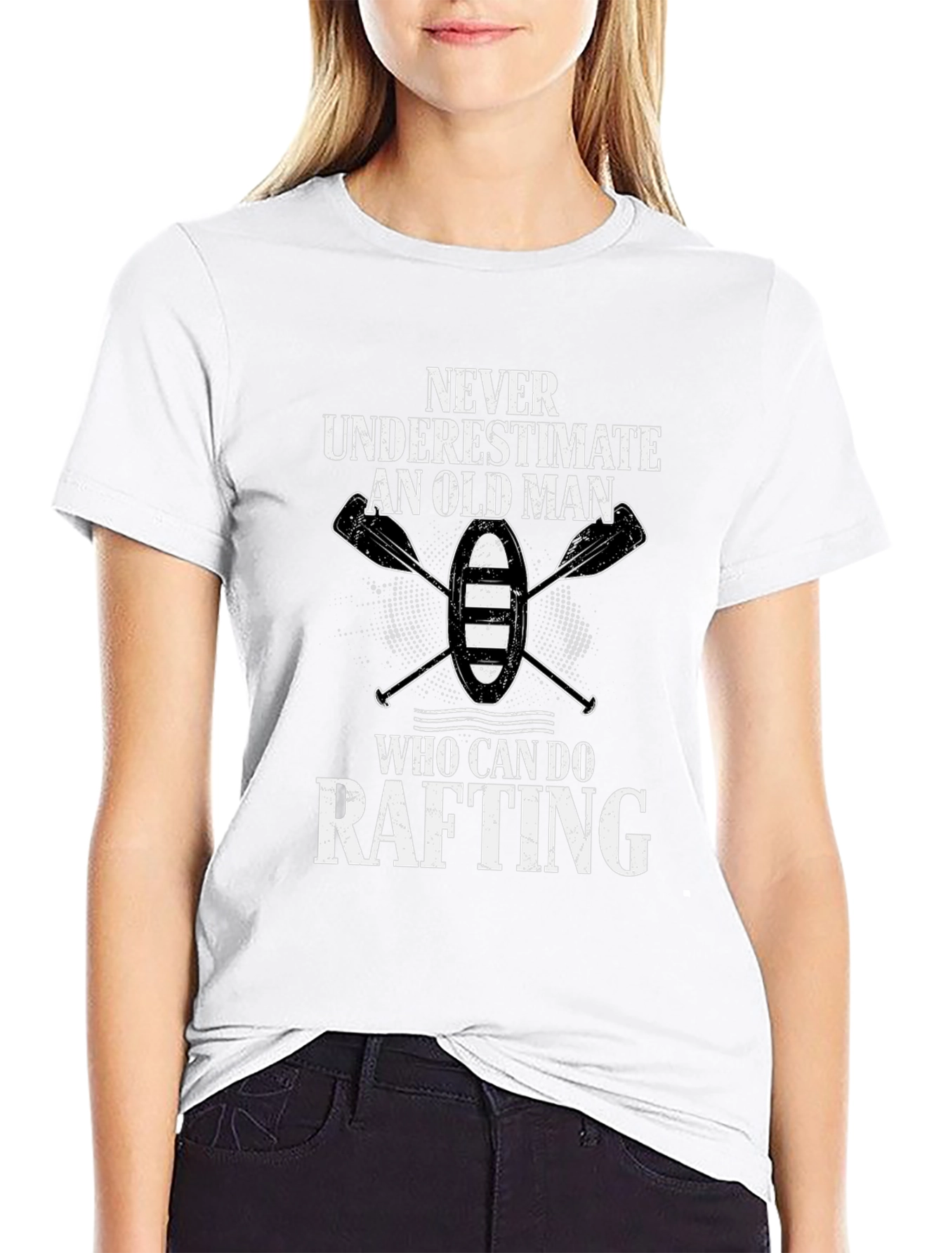 Never Underestimate Rafting Old Man Black T-Shirt