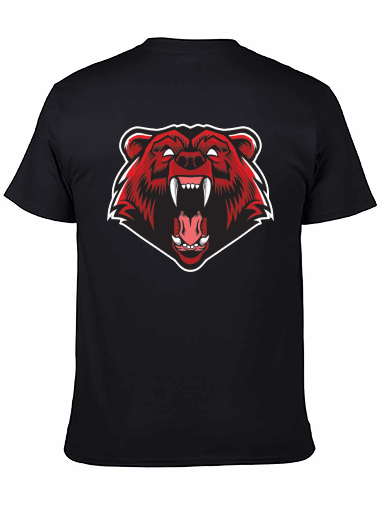 Mens Black T-Shirt - Fierce Red Bear Graphic