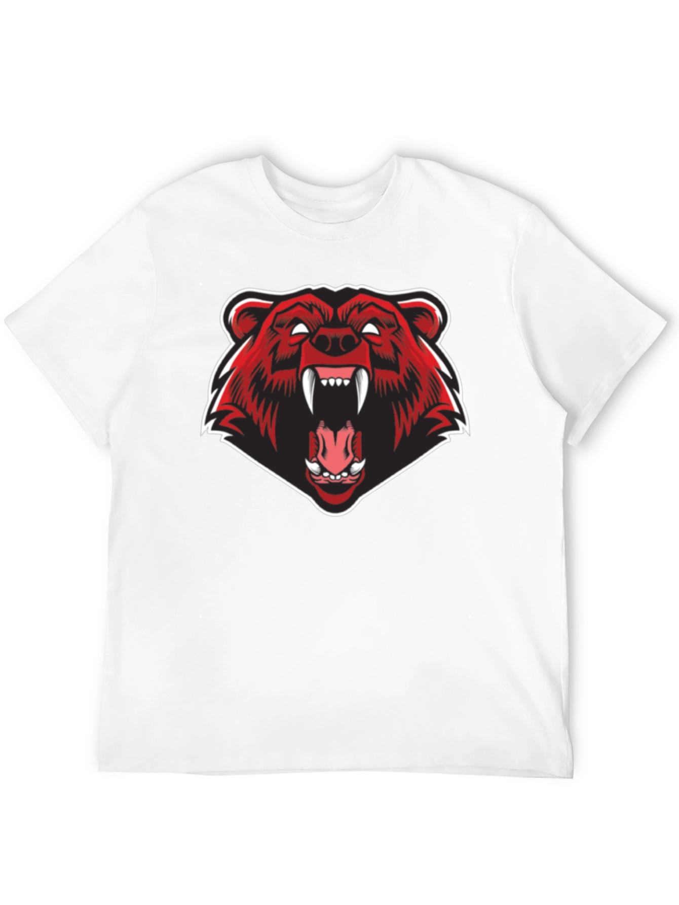 Mens Black T-Shirt - Fierce Red Bear Graphic