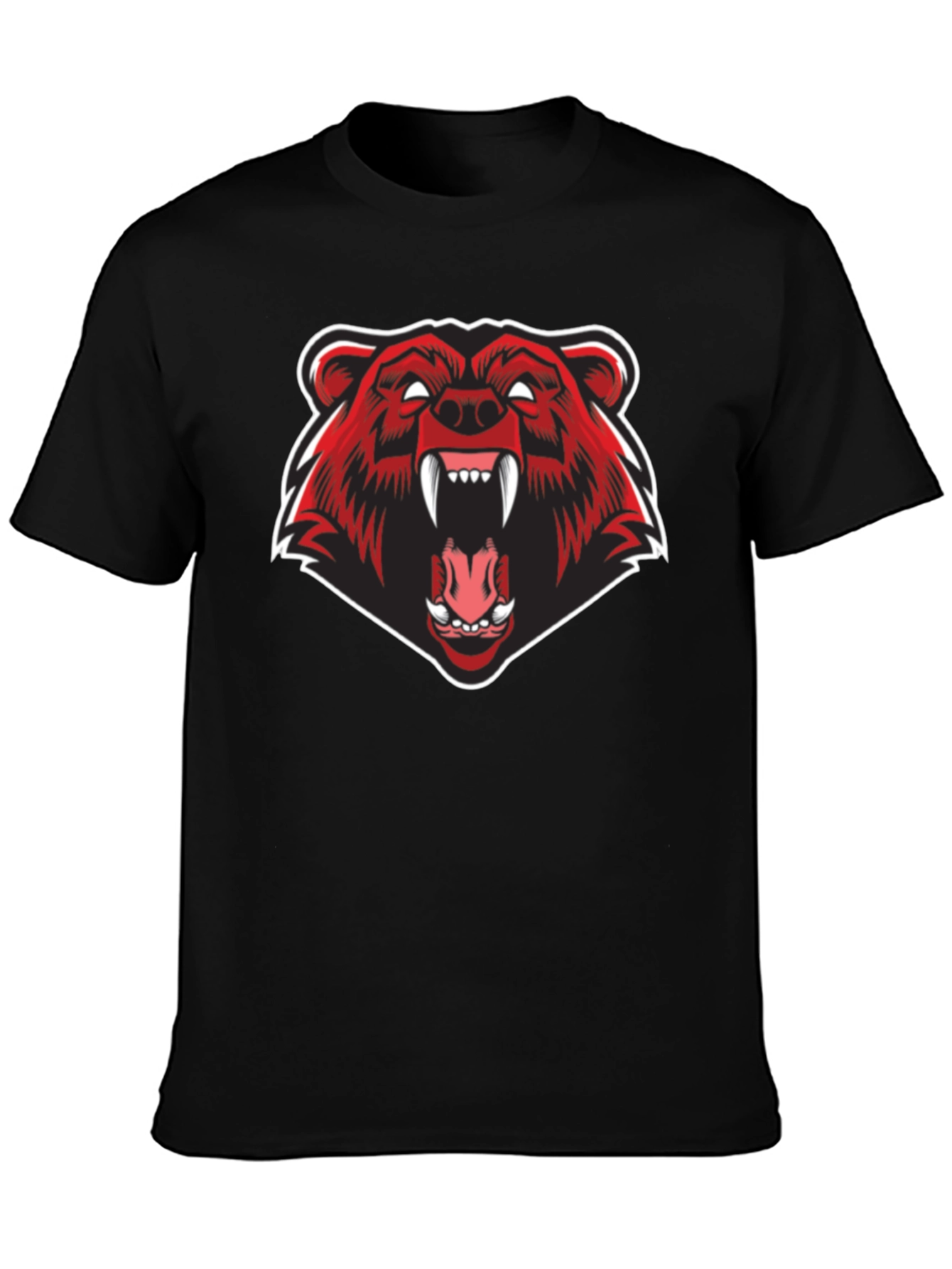 Mens Black T-Shirt - Fierce Red Bear Graphic