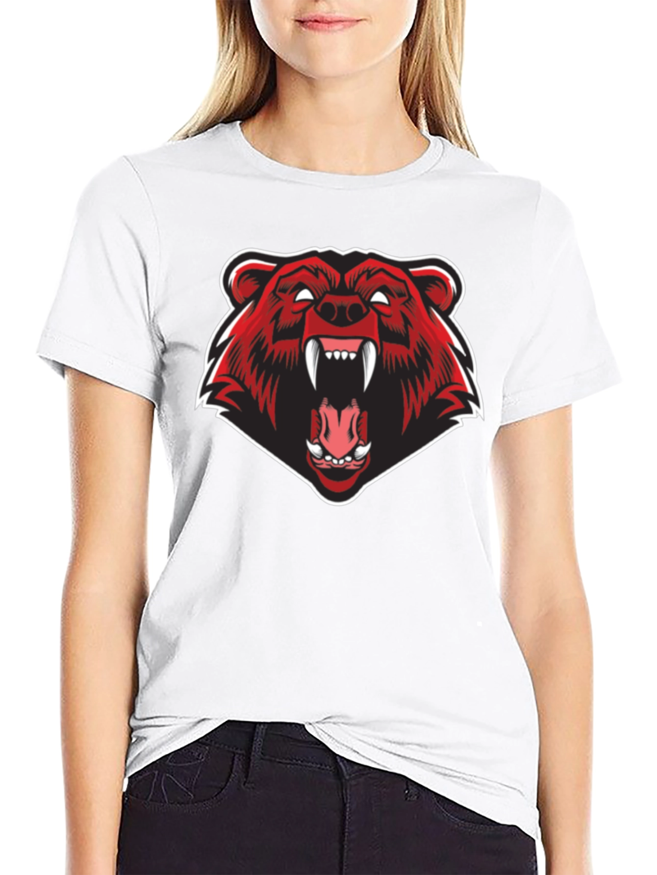 Mens Black T-Shirt - Fierce Red Bear Graphic