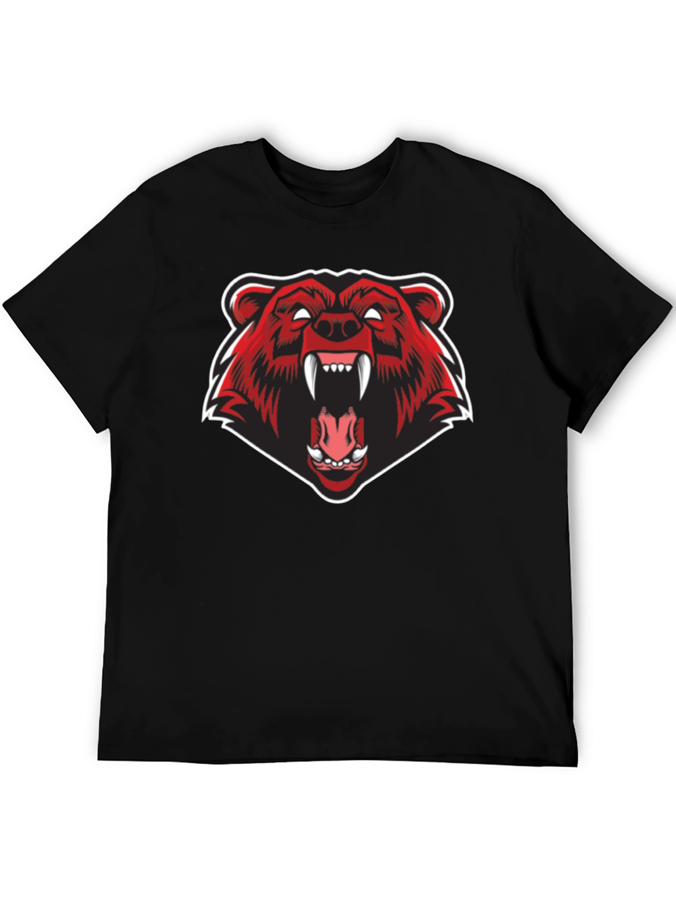 Mens Black T-Shirt - Fierce Red Bear Graphic
