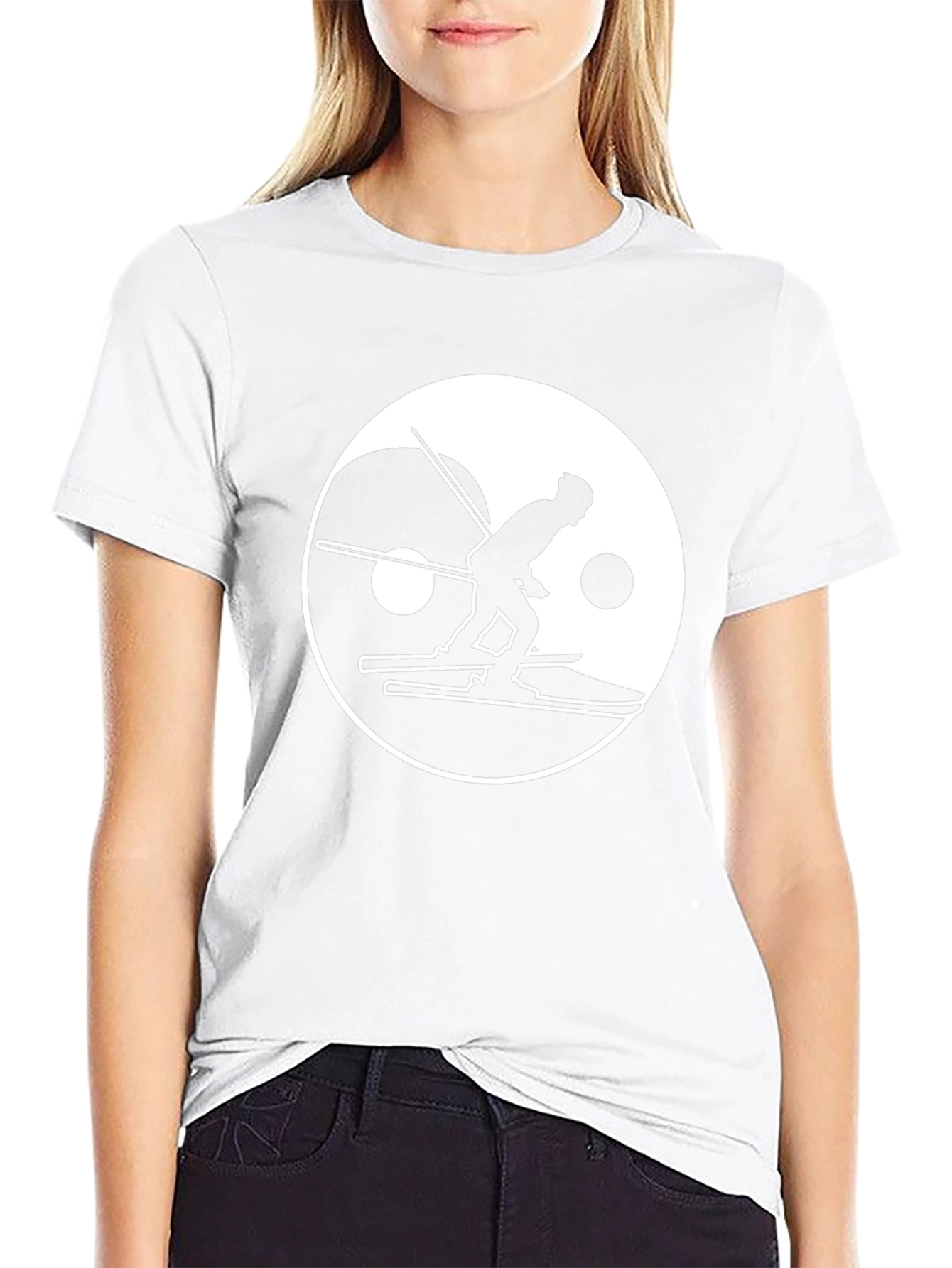 Yin Yang Skier Graphic Tee - Black Cotton Blend