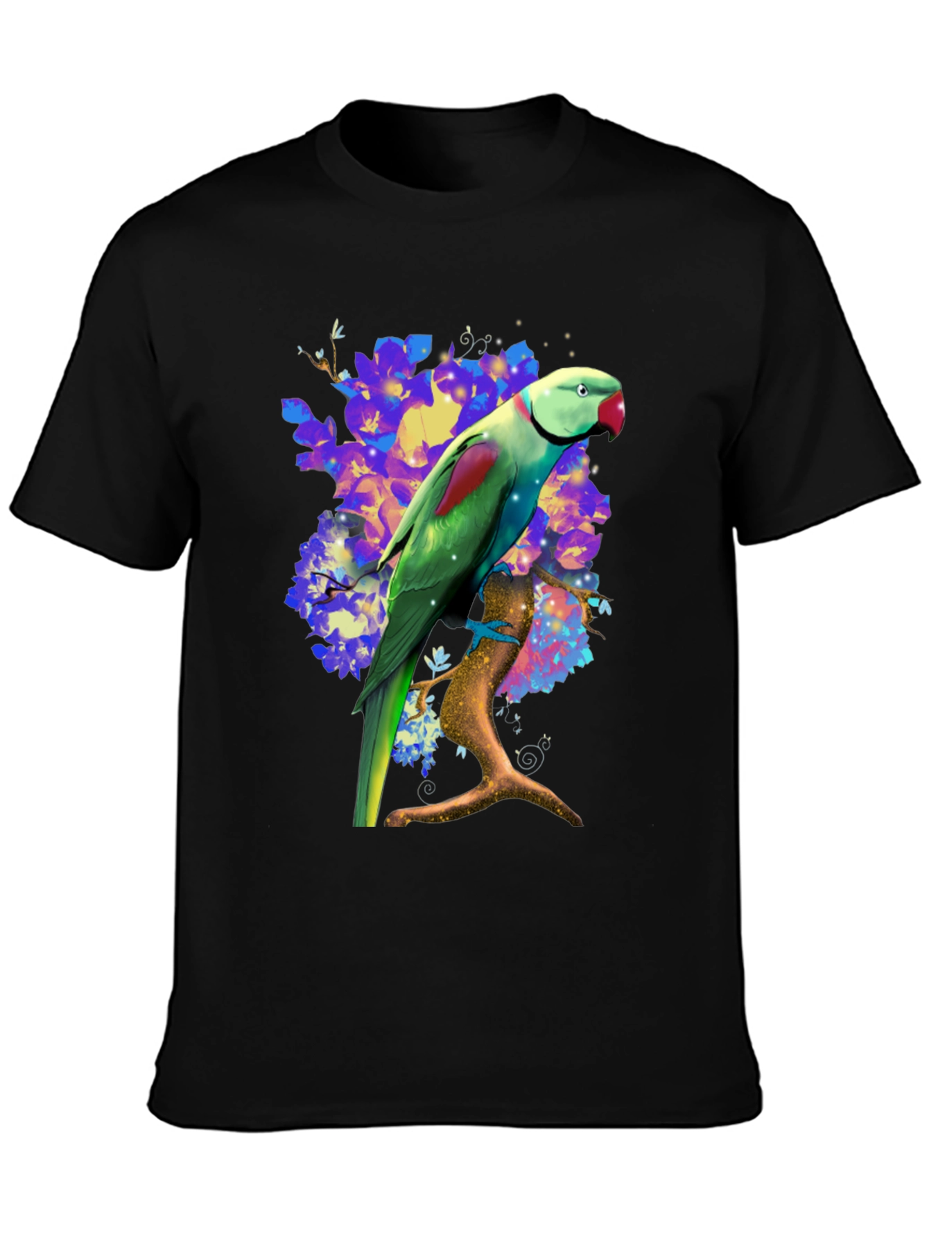Parrot Graphic T-Shirt - Vibrant Bird on Branch Design