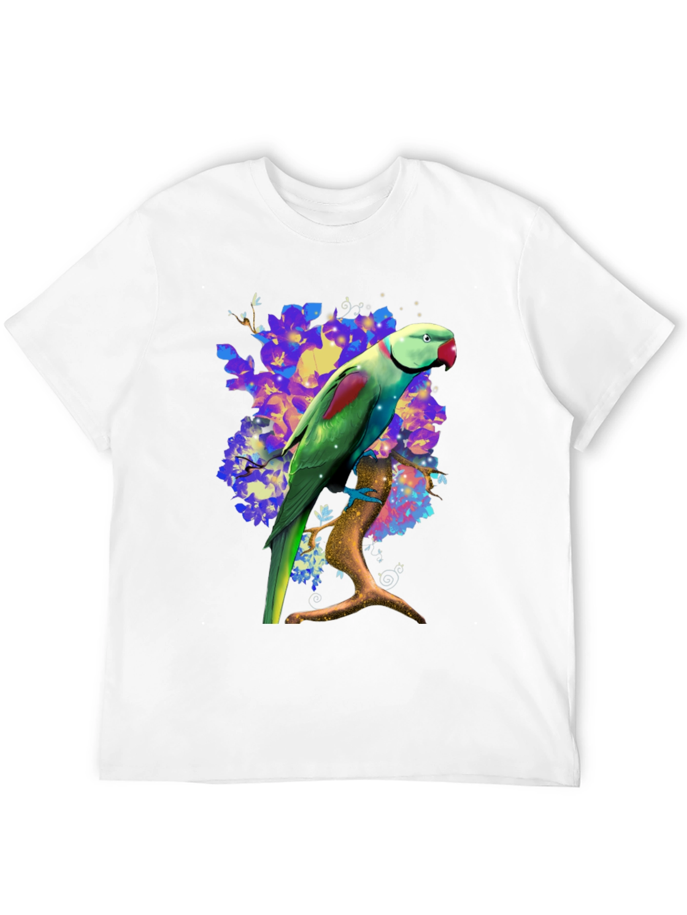 Parrot Graphic T-Shirt - Vibrant Bird on Branch Design