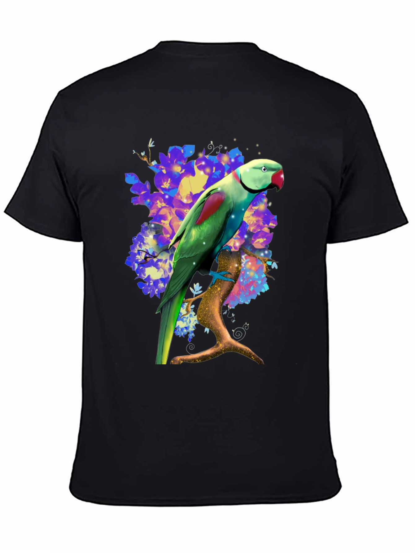 Parrot Graphic T-Shirt - Vibrant Bird on Branch Design