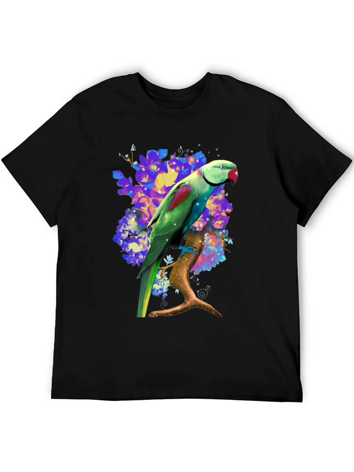 Parrot Graphic T-Shirt - Vibrant Bird on Branch Design