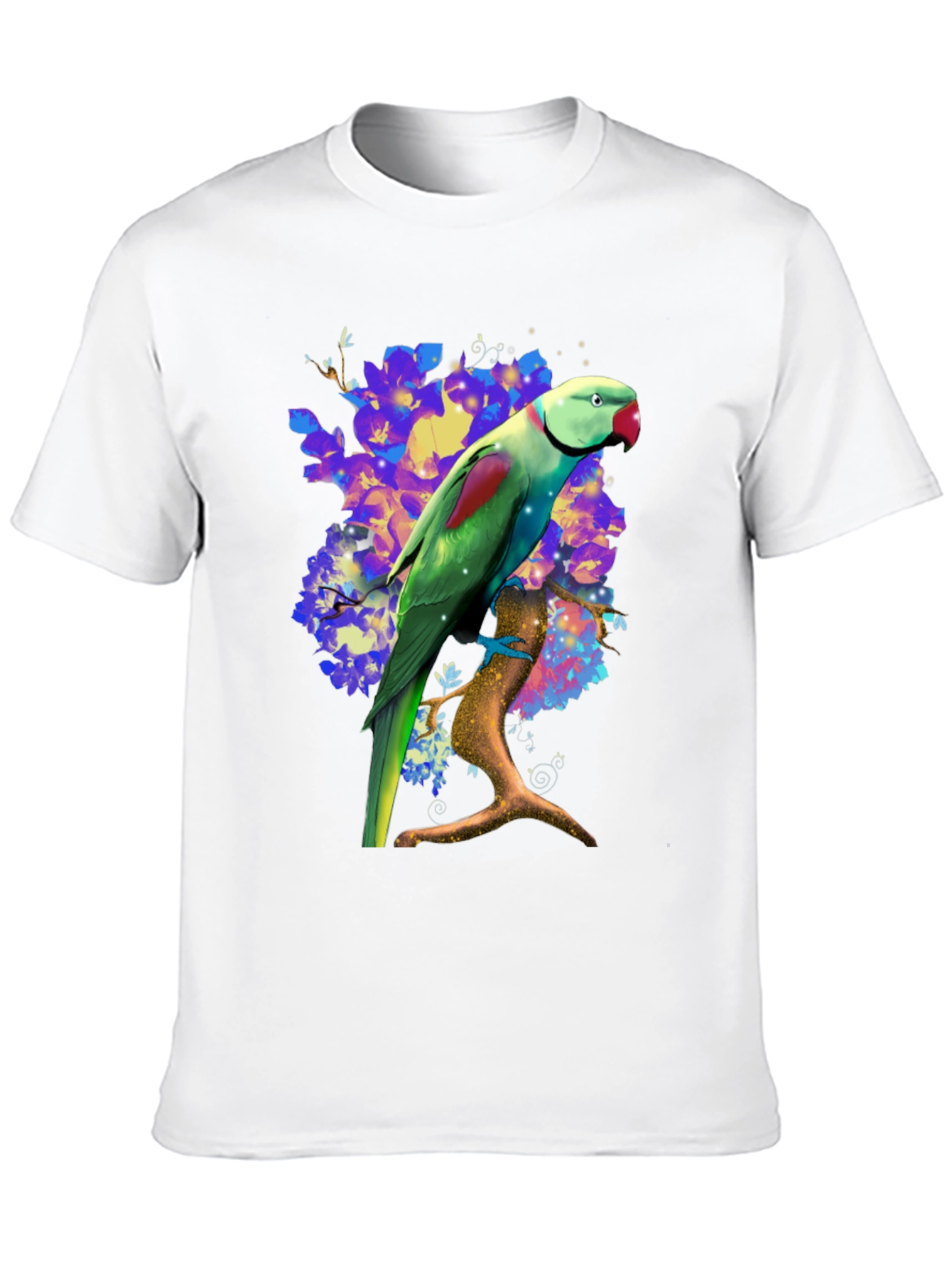 Parrot Graphic T-Shirt - Vibrant Bird on Branch Design