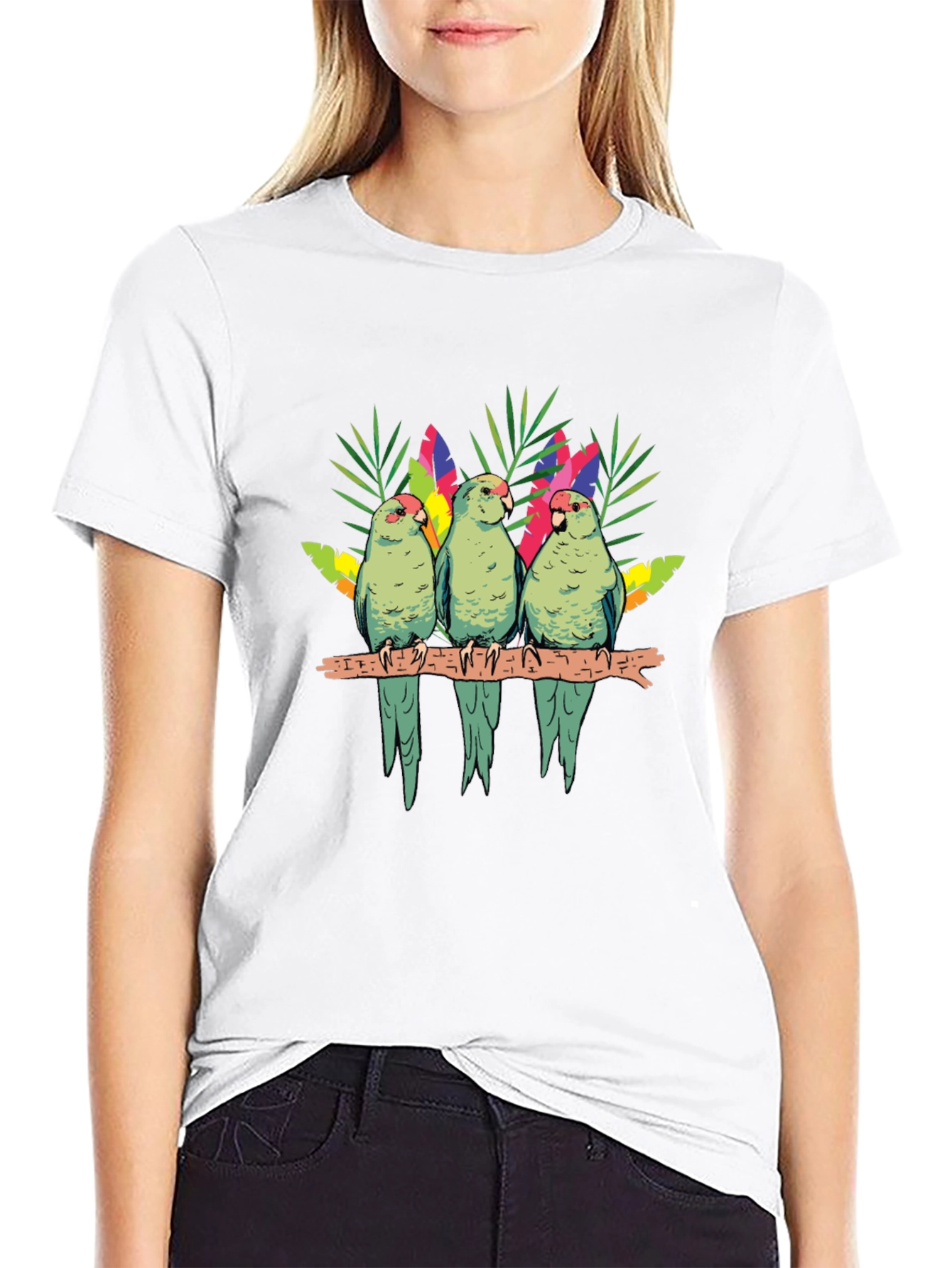 Parrot Trio Graphic Tee - Tropical Bird Shirt