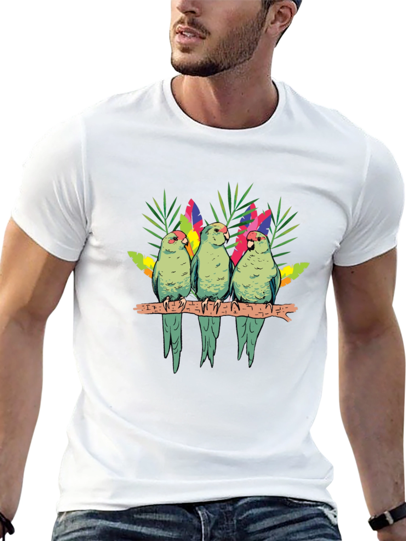 Parrot Trio Graphic Tee - Tropical Bird Shirt