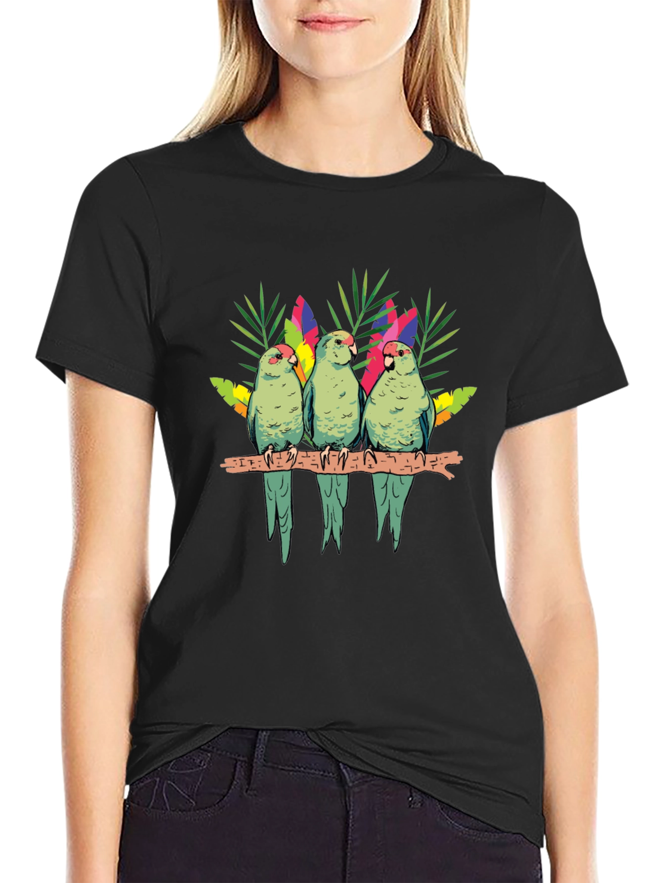 Parrot Trio Graphic Tee - Tropical Bird Shirt